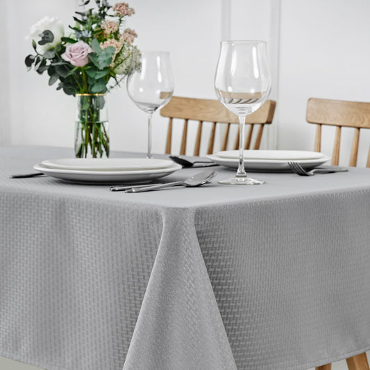 maxmill Jacquard Tablecloth Stain Resistant Waterproof Wrinkle Free Spillproof Washable Soft Weaved Texture Table Cloth for Dining Room, Indoor Outdoor Use, Rectangle 60 x 140 Inch, Light Grey