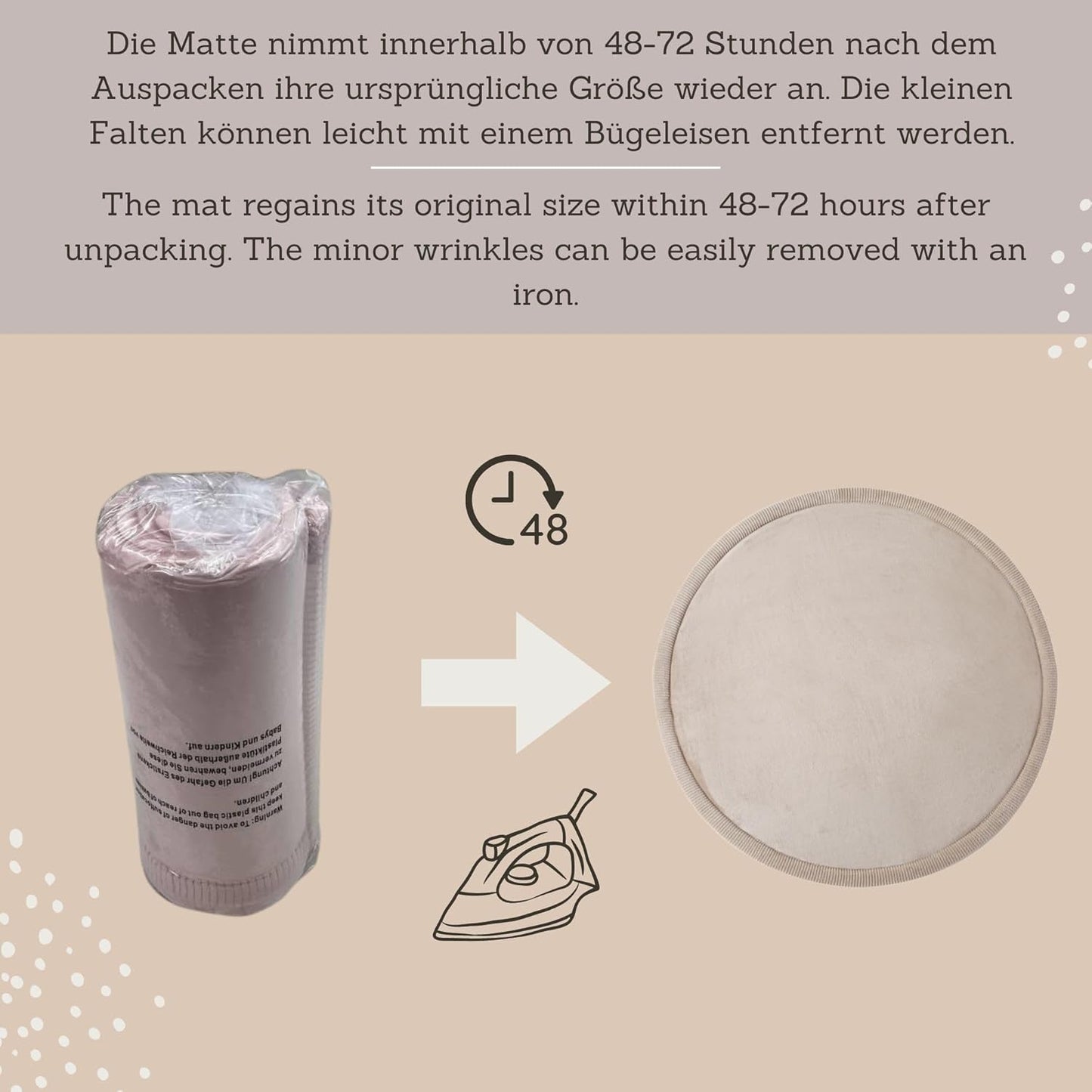 Hakuna Matte Coral Velvet Baby Play Mat Ø 47" Beige – High-Density Memory Foam Area Rug – Playmat for Floor with Non-Slip Backing for Crawling, Playing & Tummy Time