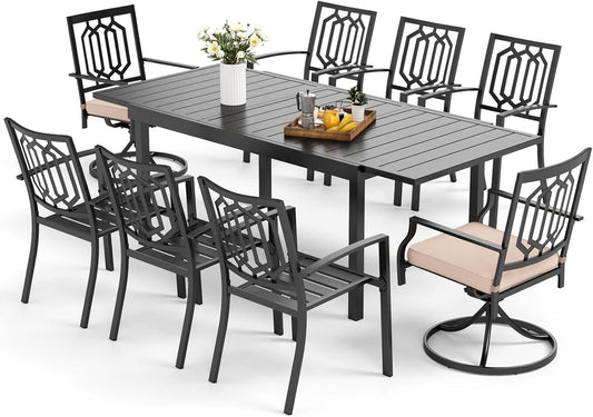 MFSTUDIO Patio Table and Chairs Set, Patio Dining Set for 8 with Expandable Table, 9 Piece Metal Outdoor Dining Set, Outdoor Patio Furniture Set for Deck Backyard Poolside Garden