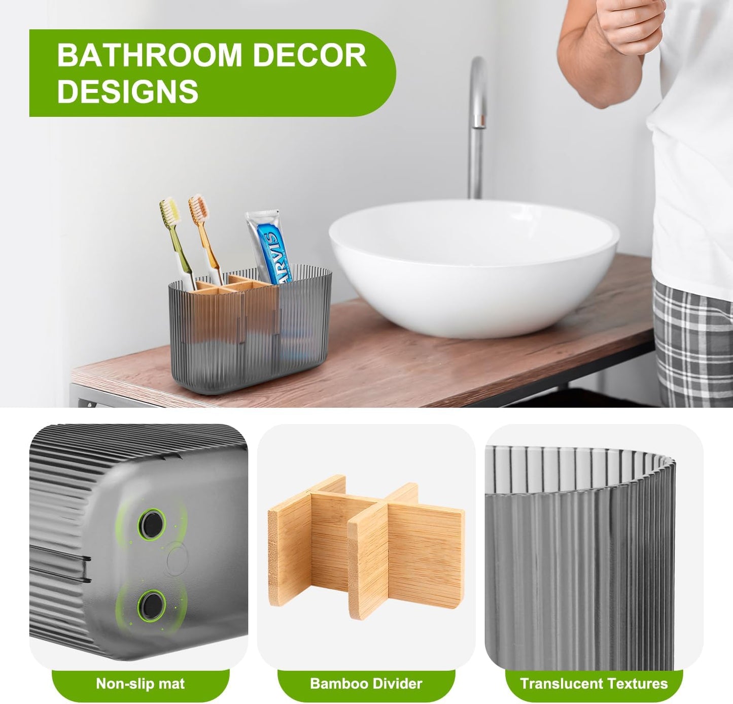 Black Bathroom Accessories - 5 Slots Toothbrush Holders for Bathrooms Sink Organizer Countertop Kids Bathroom Storage Caddy Decor