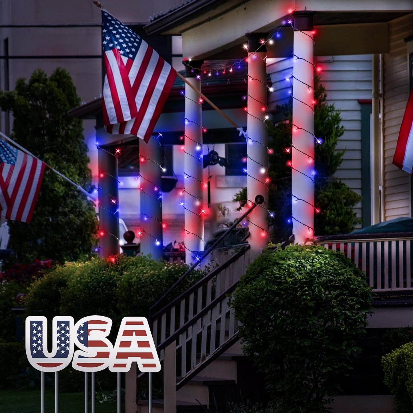 Kwaiffeo Red White and Blue Lights: 164FT 500LED 8 Modes String Lights for 4th of July Decorations Outdoor - Patriotic Light for Independence National Memorial Day Decor, UL Plug