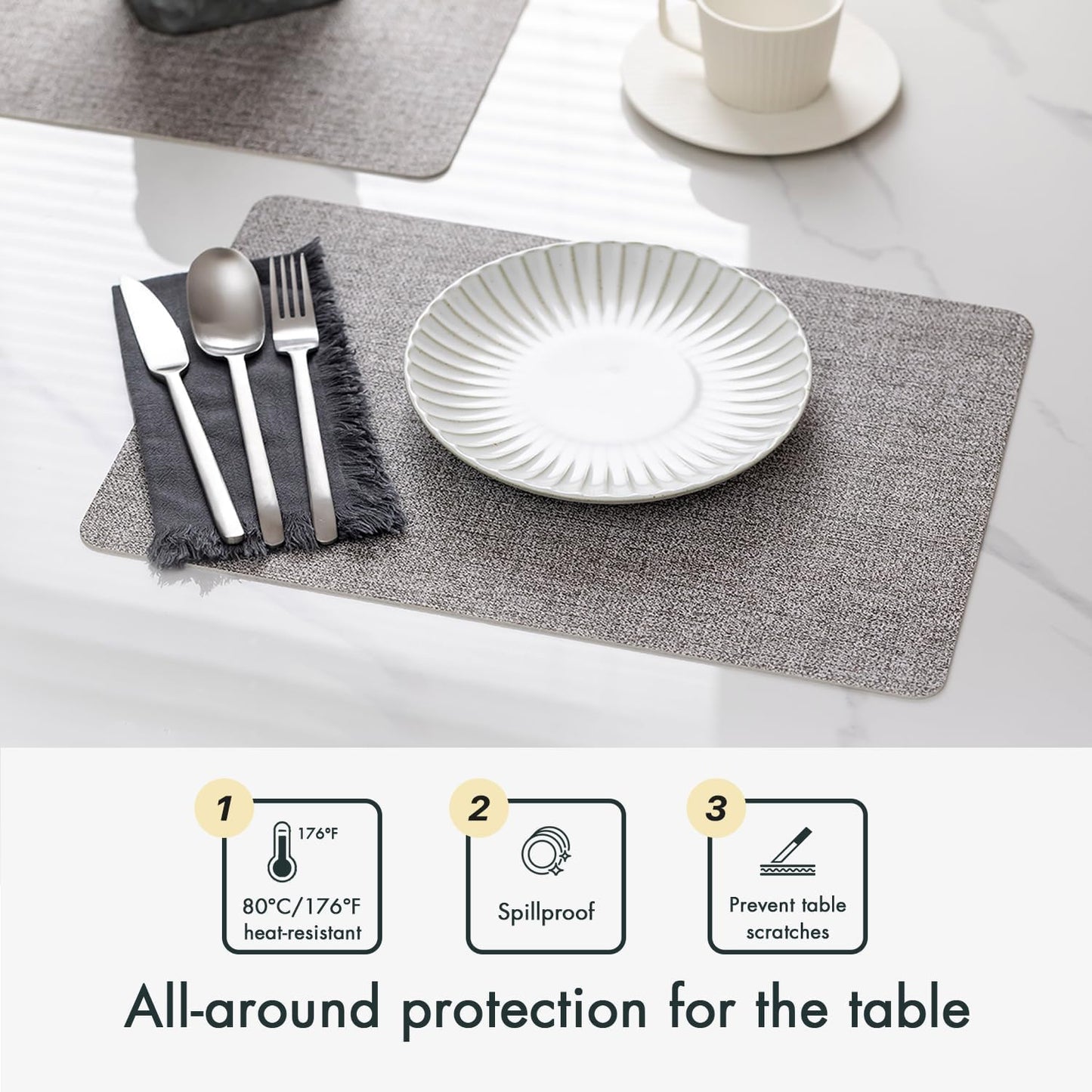 Faux Leather Placemats Set of 8 Vinyl Washable Wipeable Table Mats for Kitchen Dining Table Heat Resistant Waterproof Modern Indoor/Outdoor Placemats Non-Slip Easy Clean Place Mats (Mid Gray)