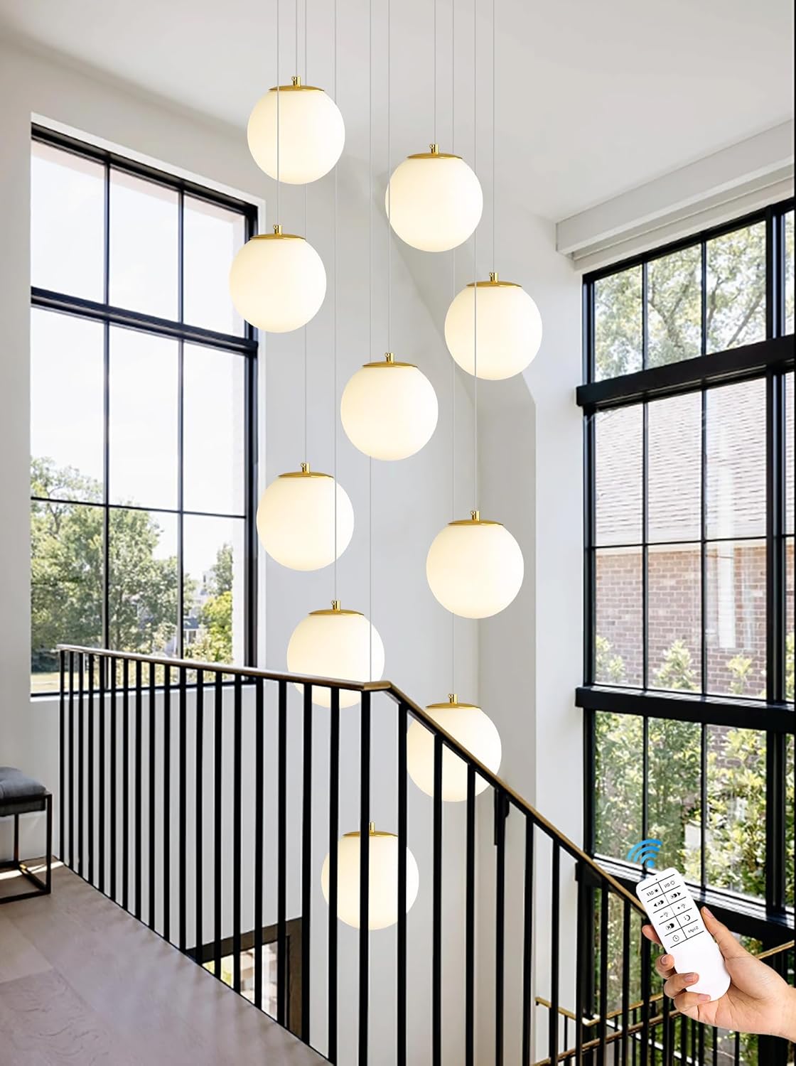 10-Light Gold Chandelier with White Globe Glass Dimmable Ceiling Light Glass Pendant Light for Kitchen Island, Dining Room, Living Room, Entry Hallway, LED Bulbs Included