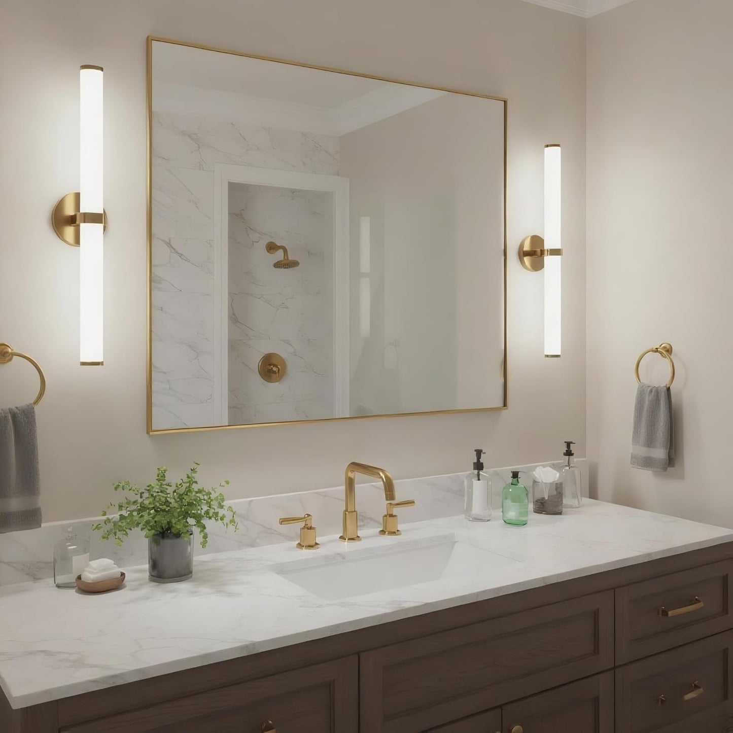 24x32 Inch Brass Bathroom Mirror for Wall, Aluminum Frame Rectangle Rectangular Vanity Mirror, Modern Large for Bedroom, Living Room, Horizontal or Vertical