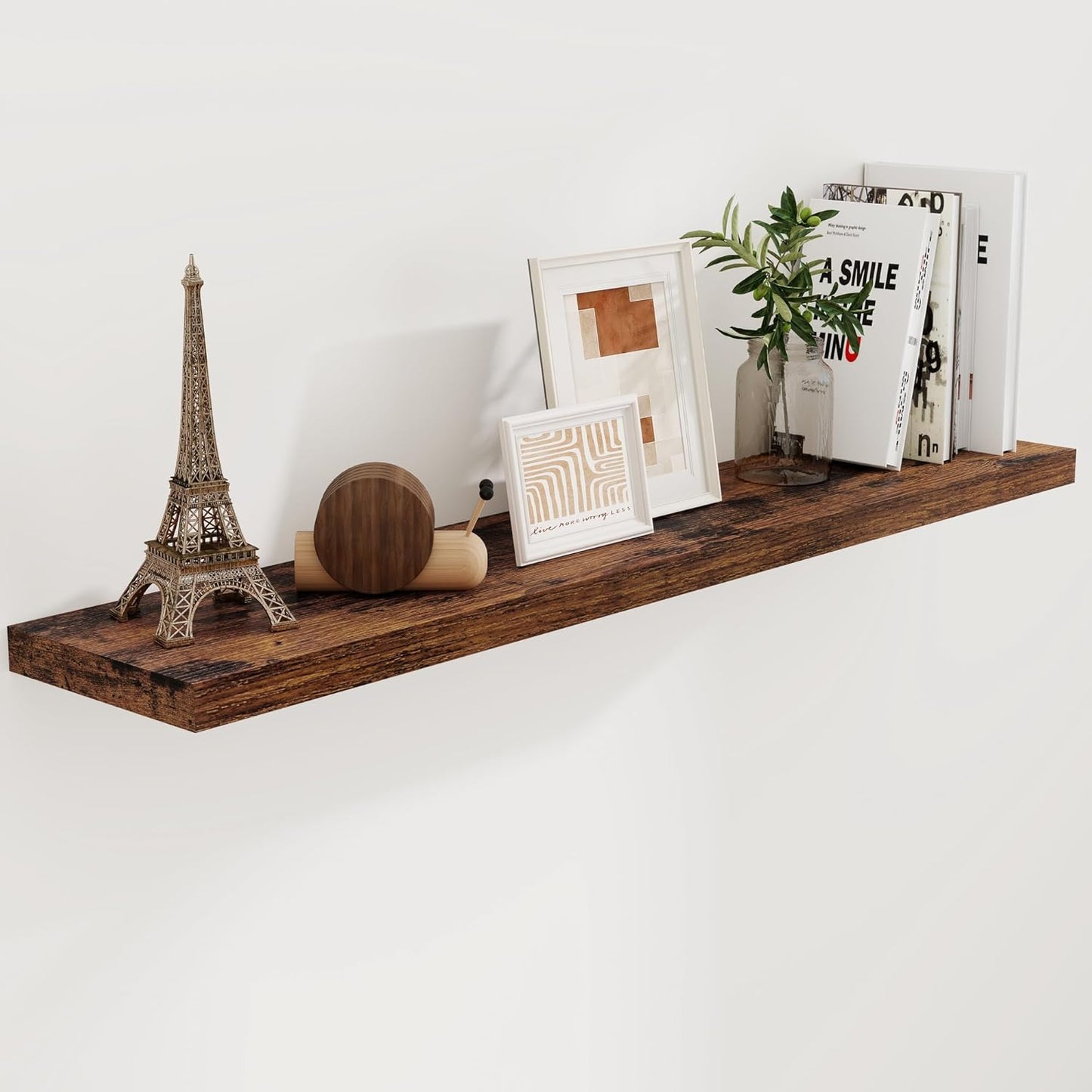 Floating Shelves 55 Inch Long, 55"W x 9.3"D Wall Shelf Invisible Bracket, 9.3 Inch Deep Floating Shelf for Wall, Rustic Wooden Shelves for Living Room, Kitchem, Bedroom, Rustic Brown Color, Set of 1