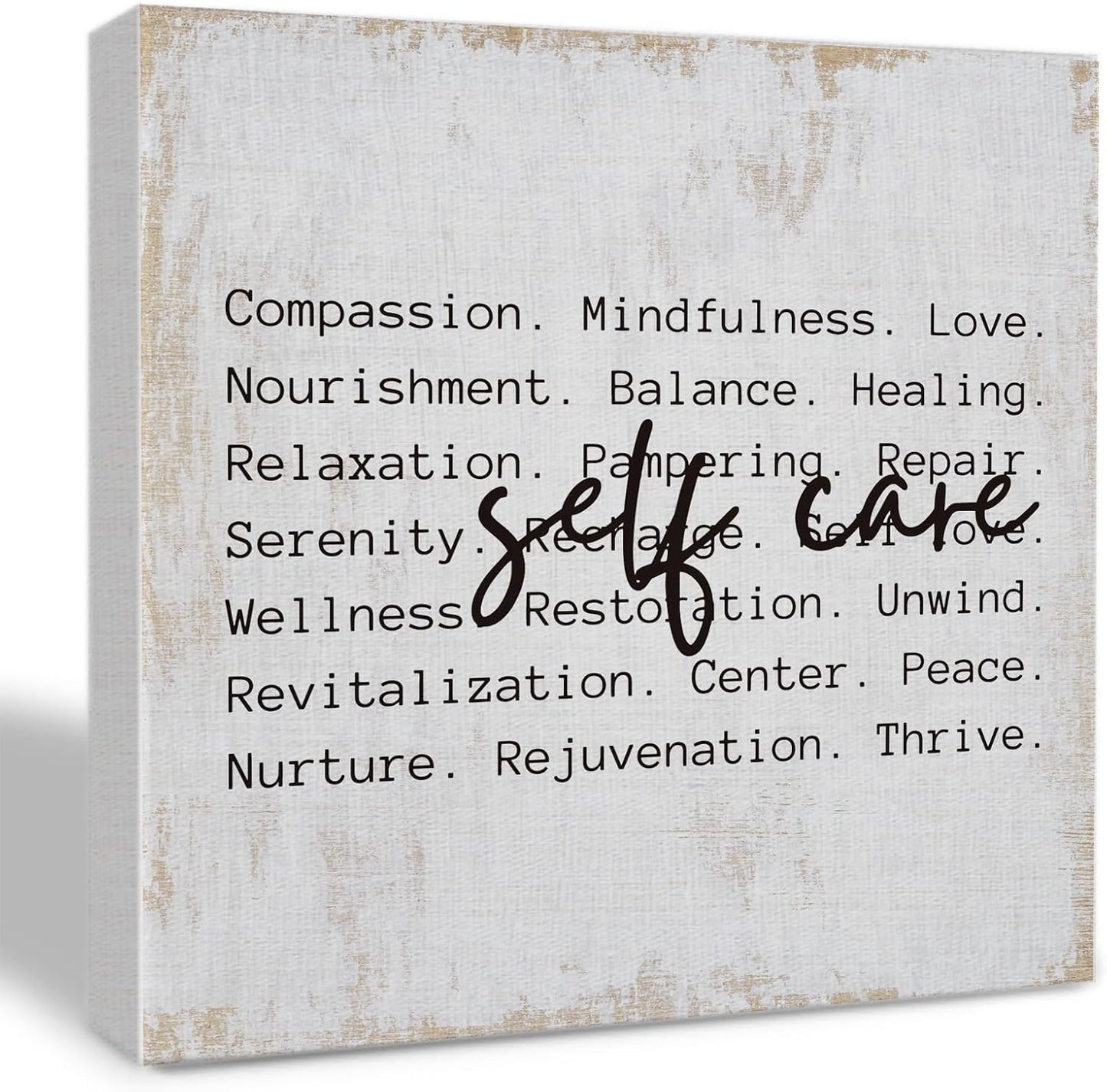 Inspirational Self Care Canvas Wall Art Framed Painting Prints Wall Decor for Women Men Rustic Motivational Decorative Strength Mental Health Decorations for Bathroom Home Office,11.8x11.8 Inch
