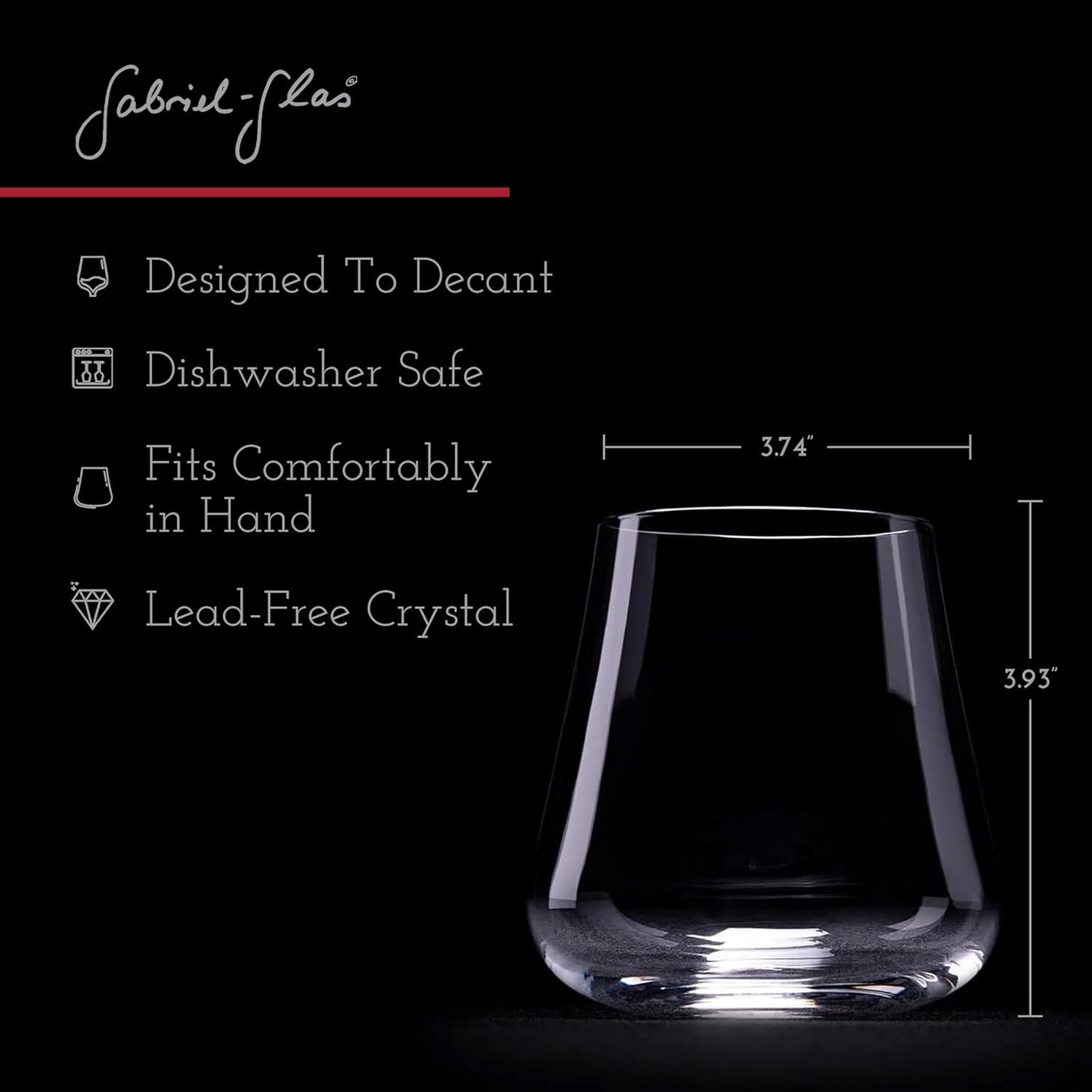 Gabriel-Glas Stemless Crystal Wine Glasses, Set of 6 - Premium, Universal Drinking Glass for Wine, Beer, Whiskey, and Cocktails - Dishwasher Safe, Lead-Free, 470 ml