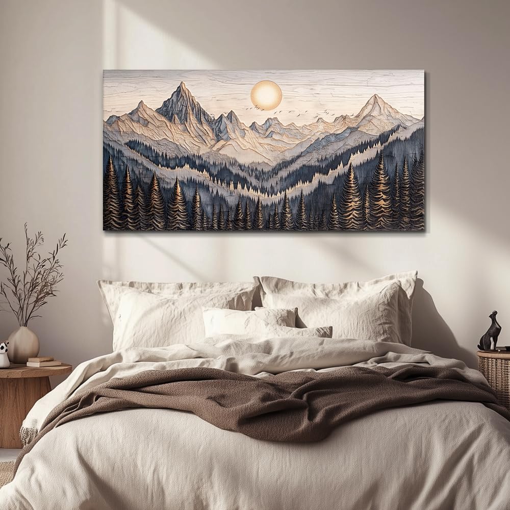 MHARTK66 Wall Art For Living Room Abstract Mountain Landscape Wall Painting Bedroom Wall Decor Office Pictures Decor Sunrise Forest Canvas Wall Art Easy Hanging Modern Home Decorations