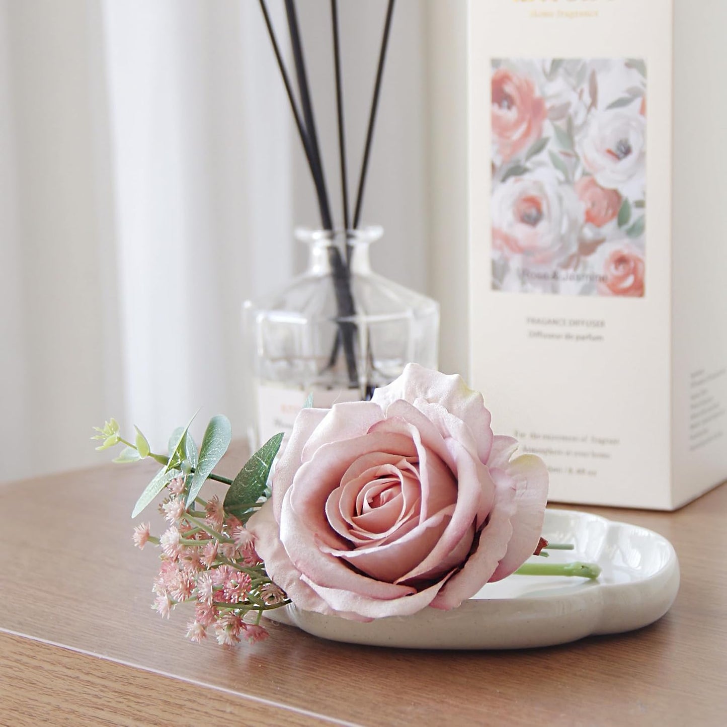 Reed Diffuser Set -8.4 fl oz Scent Diffuser with 6 Reed Sticks, Home Fragrance,Reed Diffuser for Bathroom Shelf Decor (Jasmine Rose)