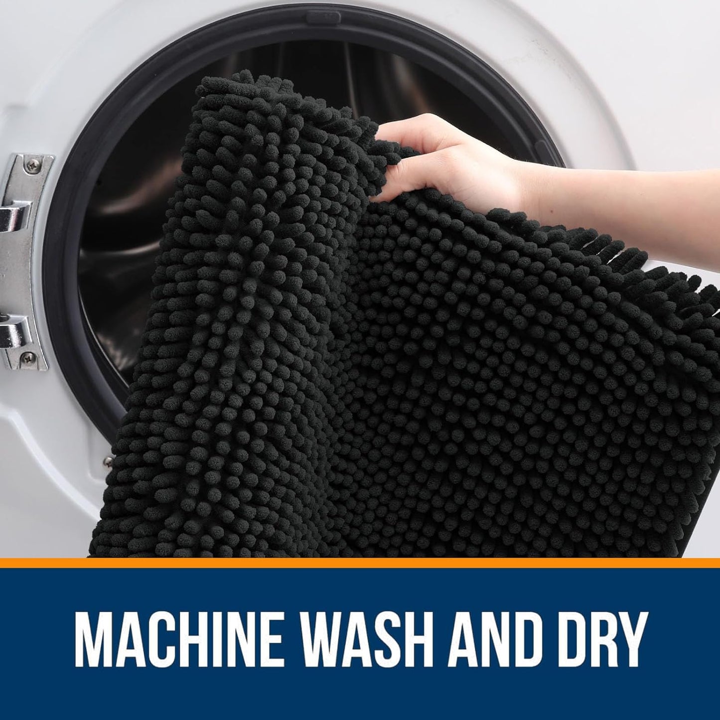 OLANLY Bathroom Rugs Sets 3 Piece, Soft Absorbent Chenille Bath Mats and U-Shaped Contour Toilet Rug, Quick Dry, Home Decor Accessories, Bath Mat Set for Bathroom (36"x24"+24"x16"+24"x20", Black)