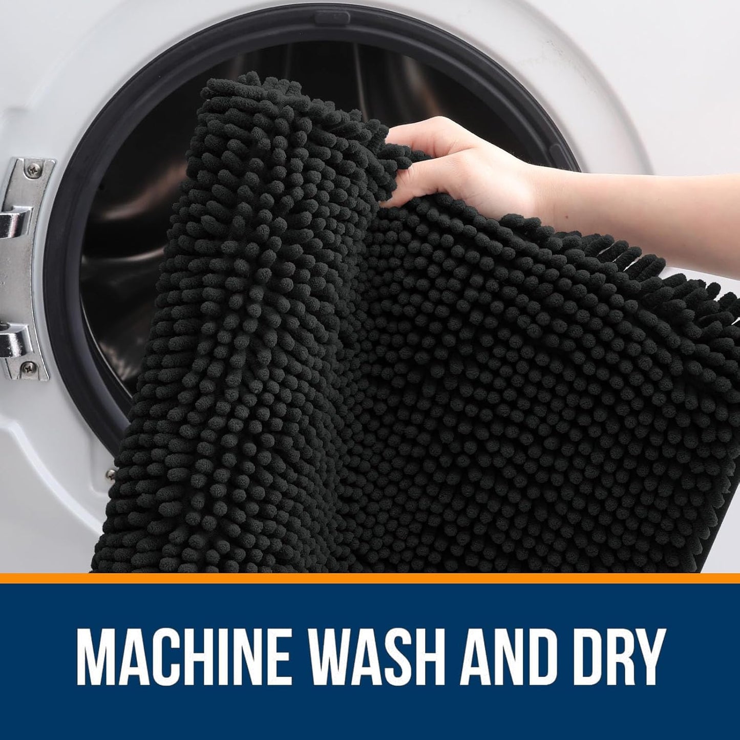 OLANLY Bathroom Rugs Sets 2 Piece, Soft Absorbent Chenille Bath Mats and U-Shaped Contour Toilet Mat Area Rug Set, Machine Washable Bath Carpet, Home Decor Accessories(30"x20"+24"x20", Black)