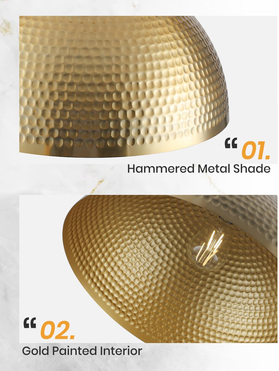 1 Pack Gold Pendant Light 16 inch, Hammered Large Dome Pendant Light, Industrial Farmhouse Pendant Lights Kitchen Island, Gold Island Pendant Lights for Kitchen, Dining Room Living Room