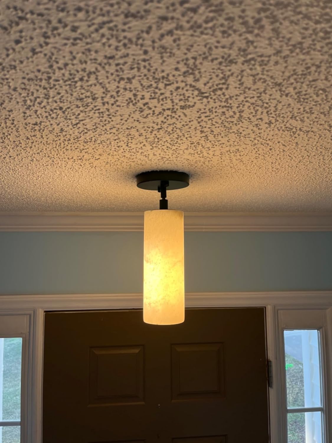 1 Light Modern Industrial Farmhouse Hanging Kitchen Island Pendant Ceiling Light Fixture,Cylinder Natural Alabaster Marble Brushed Bronze Finish Over Sink Restaurant bar Corridor