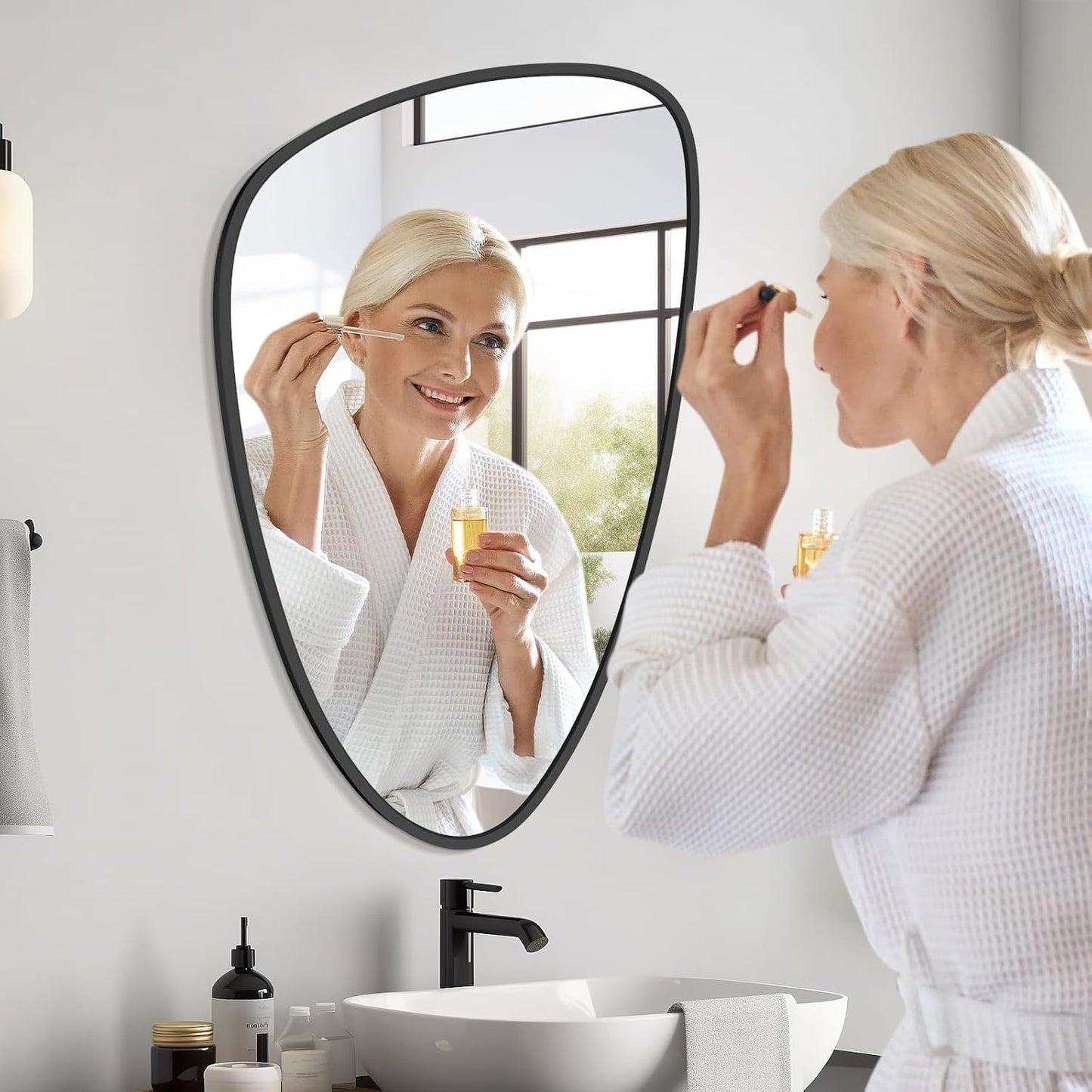 WallBeyond Asymmetrical Mirror, Irregular Wall Mirror, Wall Mirrors Decorative for Bedroom Living Room entryway Hall, Wall Mirror for mid Century Modern Decor 31" H x 20" W, Black