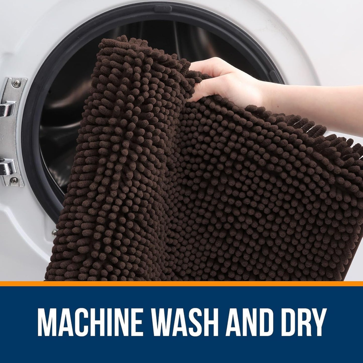 OLANLY Bathroom Rugs Sets 2 Piece, Soft Absorbent Chenille Bath Mats and U-Shaped Contour Toilet Mat Area Rug Set, Machine Washable Bath Carpet, Home Decor Accessories(24"x16"+24"x20", Brown)