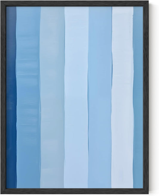 HAUS AND HUES Modern Abstract Wall Art - Blue and Green Living Room Art, Modern Artwork for Walls, Minimalist Picture for Living Room(Painted Stripes, Black Frame, 12x16)