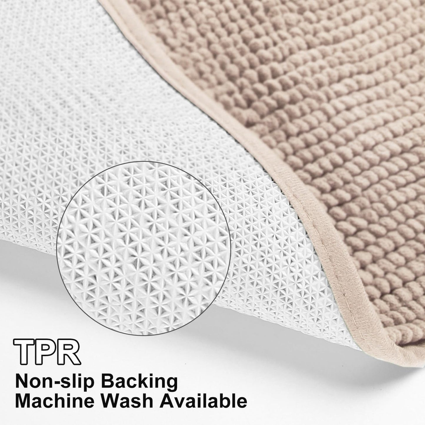 Urvoix Bathroom Rugs Sets 3 Piece, Non-Slip Chenille Bath Rug - Ultra Soft, Washable, Super Absorbent Bath Mat for Bathroom, Toilet and Tub (Cream)