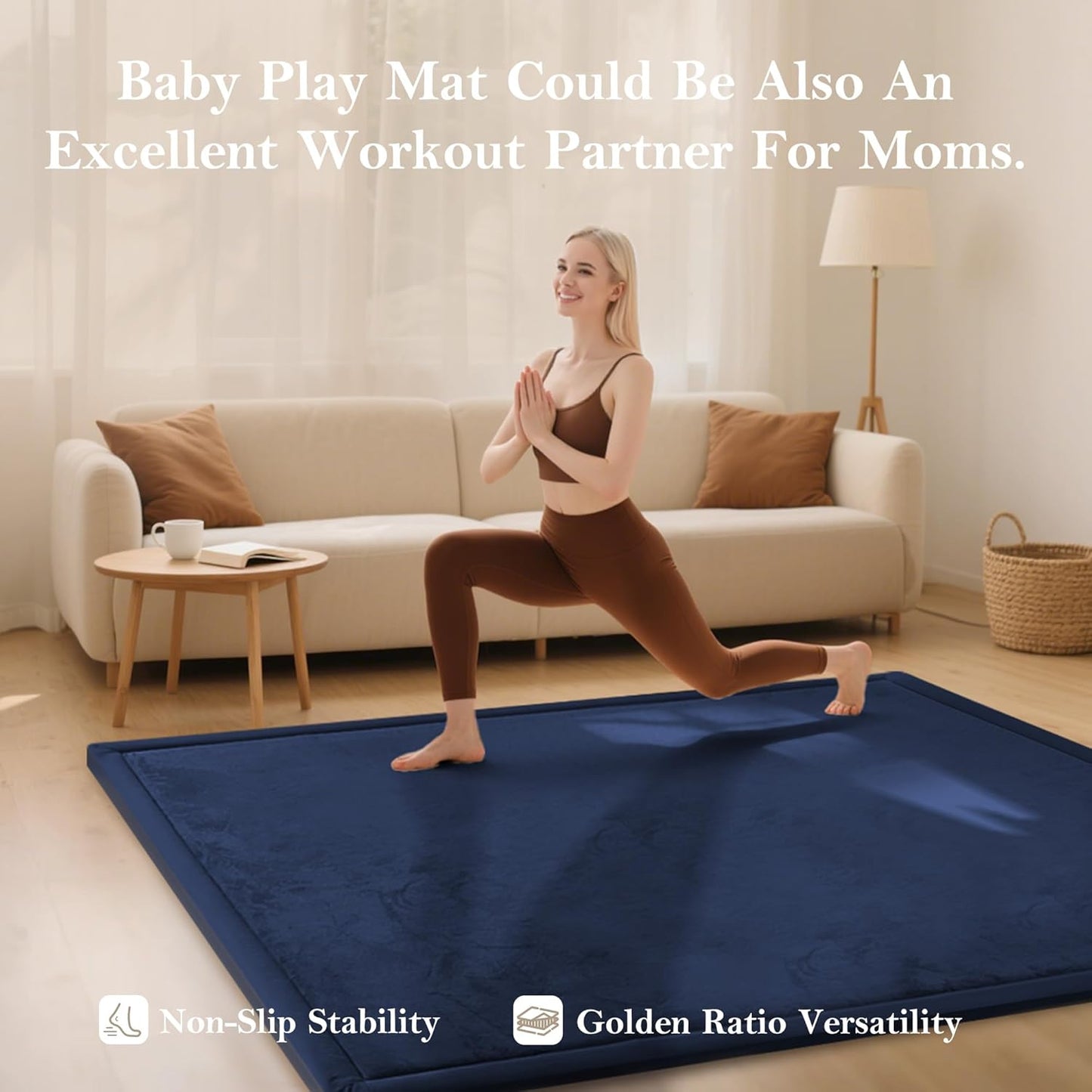 Baby Play Mat for Floor, 1.3"Thick Extra Large Cushioning Memory Foam Playpen Mat, Soft Coral Velvet Baby Crawling Mat with Non-Slip Backing (Dark Blue, 79"×118"×1.3")