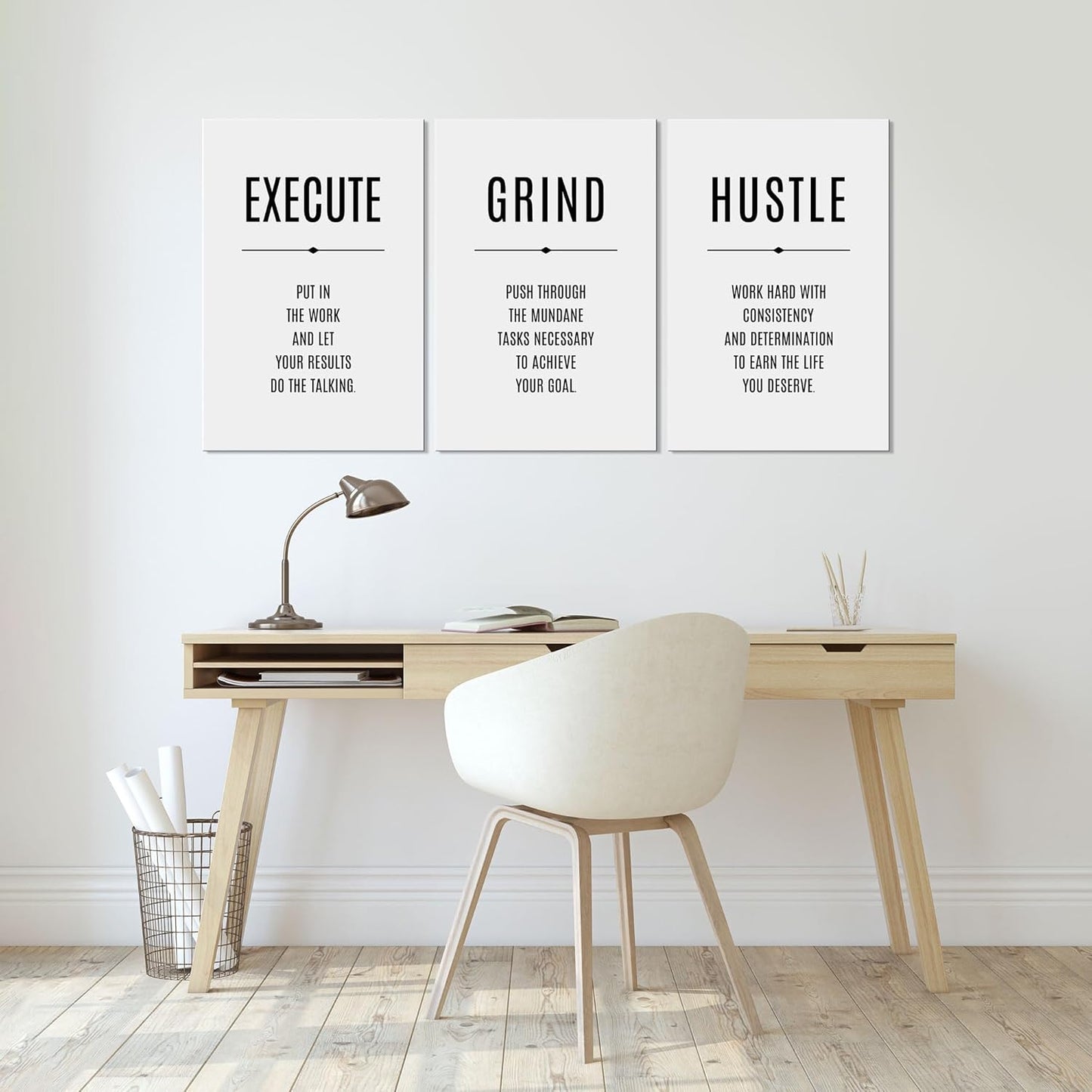 Mistyefly 3 Piece Hustle Grind Execute Wall Art Inspirational Motivational Office Decor Quotes Poster for Home (20''Wx28''Hx3PCS)