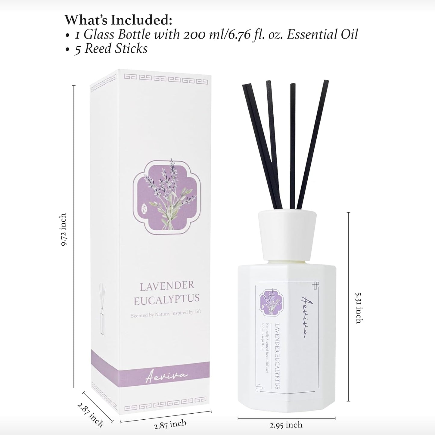 Reed Diffuser Set, 6.7 oz Lavender Eucalyptus Scented Reed Diffusers for Home with Sticks, Home Fragrance Oil Scent Diffuser for Bathroom, Decor & Gift