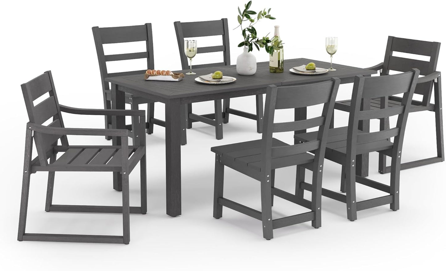 Outdoor Dining Set for 6, 7-Piece, HDPS Outdoor Patio Dining Table and Chairs, All Weather Outdoor Furniture Dining Sets for Outdoor Indoor, Patio, Garden, Dark Gray