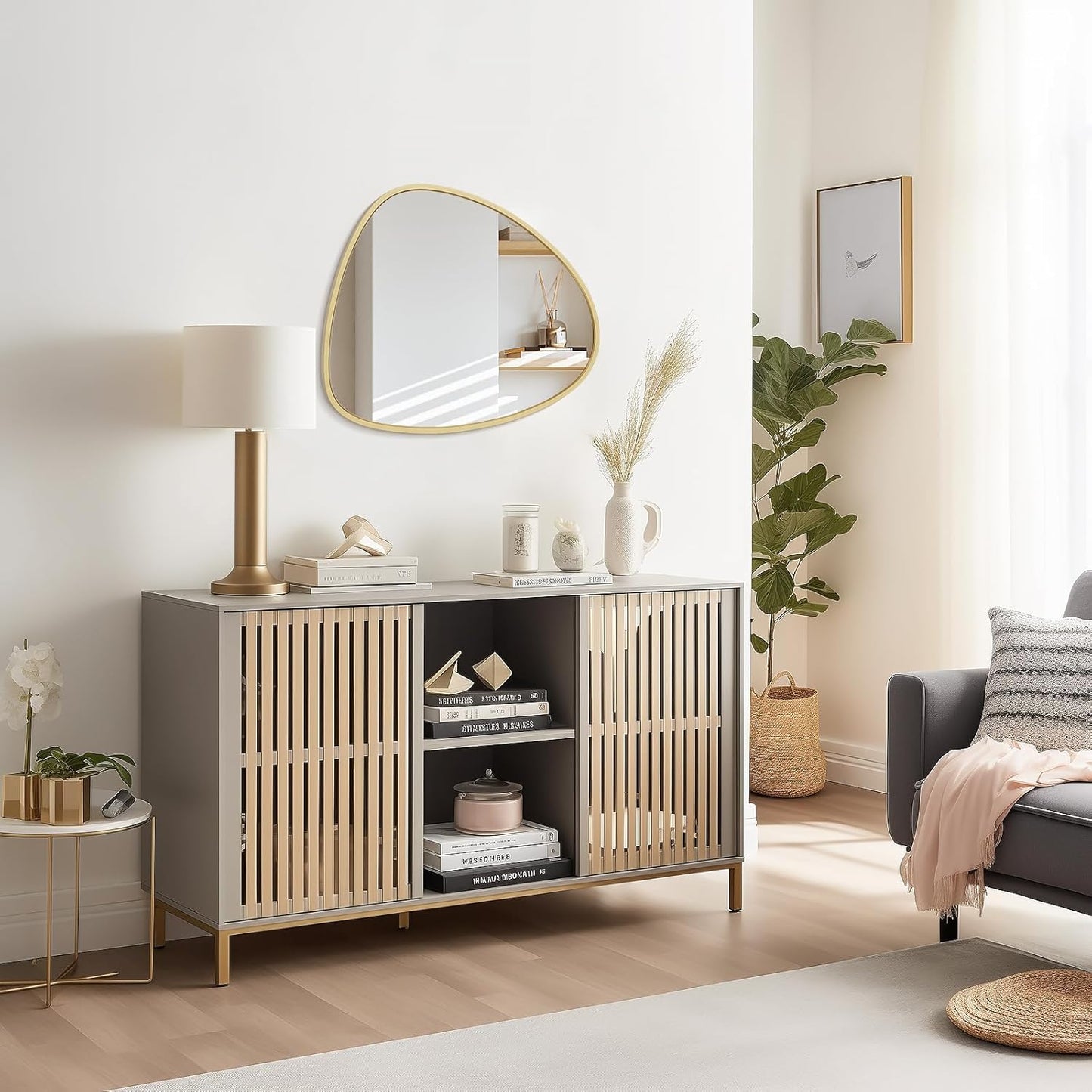 WallBeyond Asymmetrical Mirror, Irregular Wall Mirror, Wall Mirrors Decorative for Bedroom Living Room entryway Hall, Wall Mirror for mid Century Modern Decor 25" H x 20" W, Gold