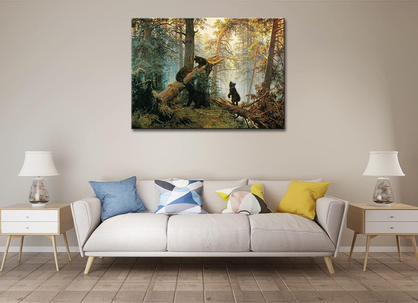 msspart Black Bears in Forest Large Painting Canvas Wall Art Decor, Ivan Shishkin Artwork Pictures Print for Living Room Bedroom Office Decoration 32"x48"