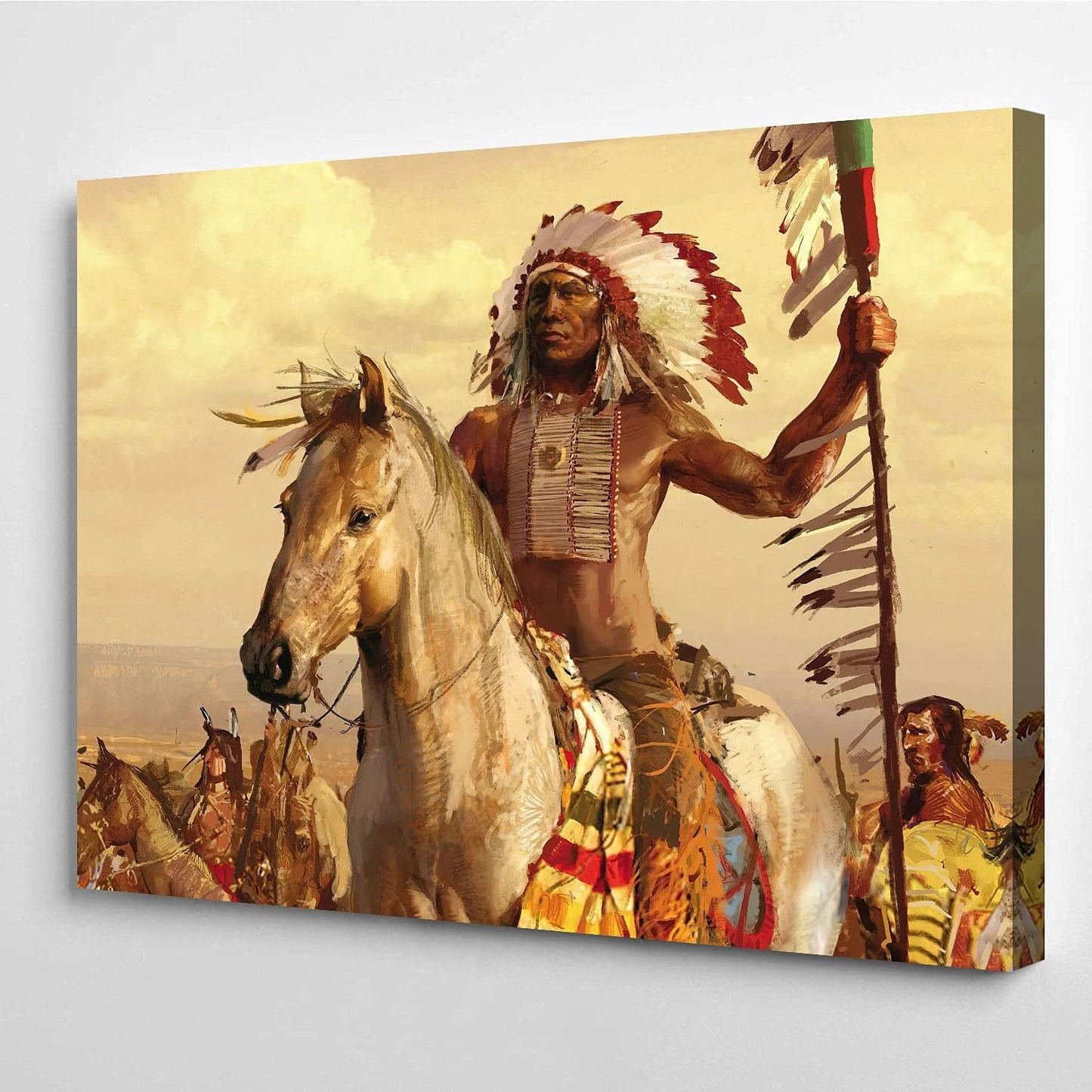 Indian Wall Decor - Native American Art Painting for Home Office (28''Hx40''W)
