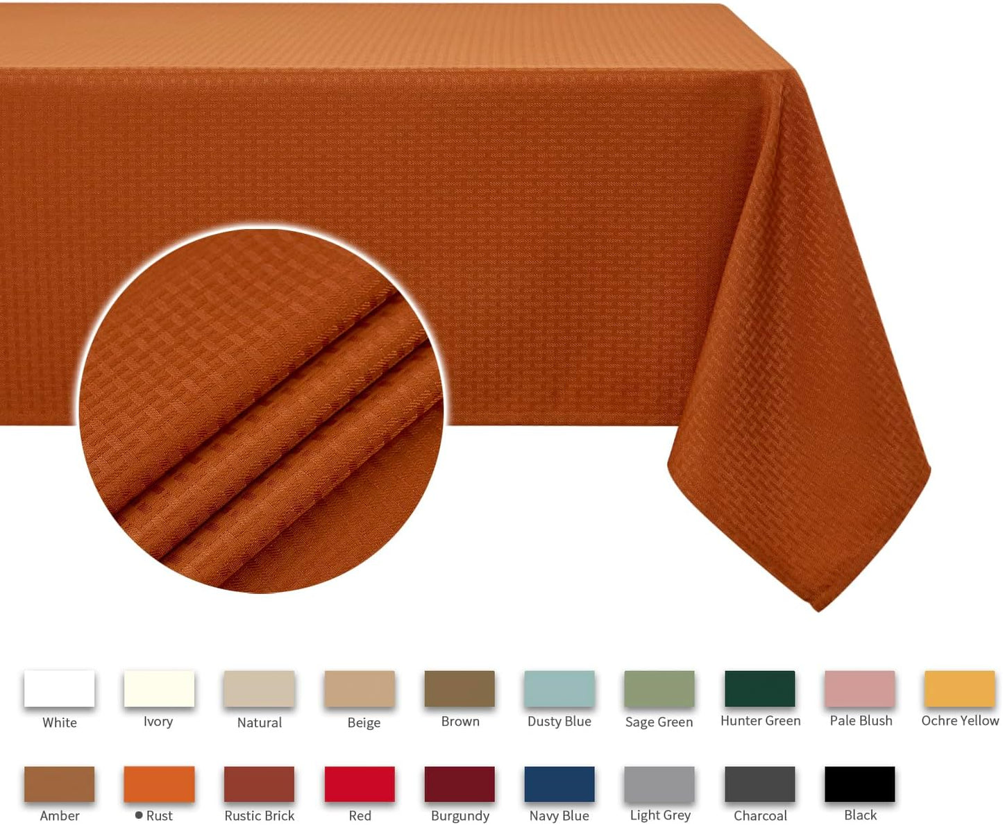 maxmill Weaved Texture Rectangular Tablecloth Water Resistance Antiwrinkle Spillproof Soft Fall Table Cloth for Dining Room, Thanksgiving Parties and Halloween Holiday Dinners, 70 x 108 Inch, Rust