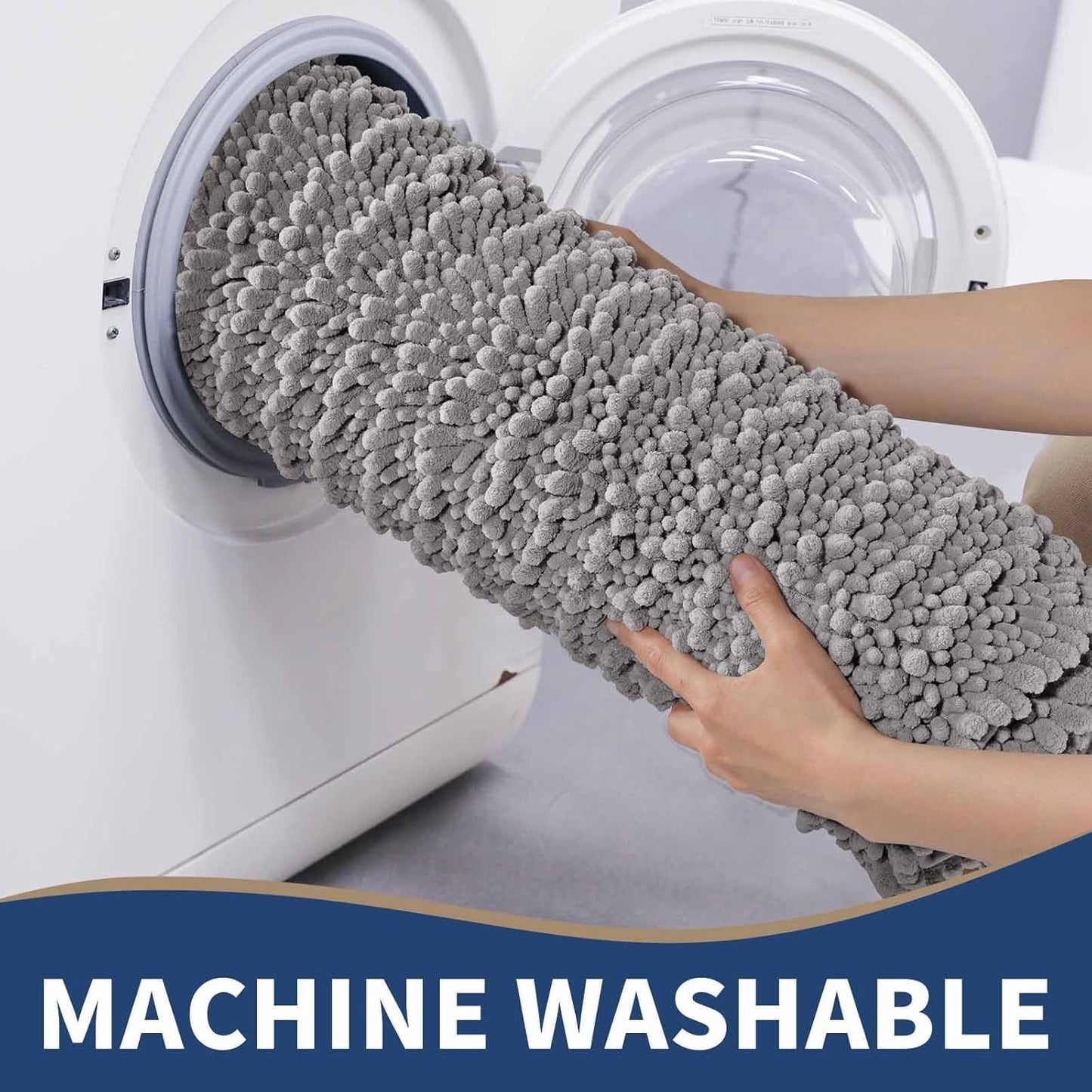 Yimobra Bathroom Rugs Sets 2 Piece - Quick Dry Extra Thick Luxury Chenille Bath Mat, Non Slip Super Absorbent for Tub Shower Sink, Machine Washable Shaggy Floor Mat, 32"x20"+24"x17" Inch, Grey