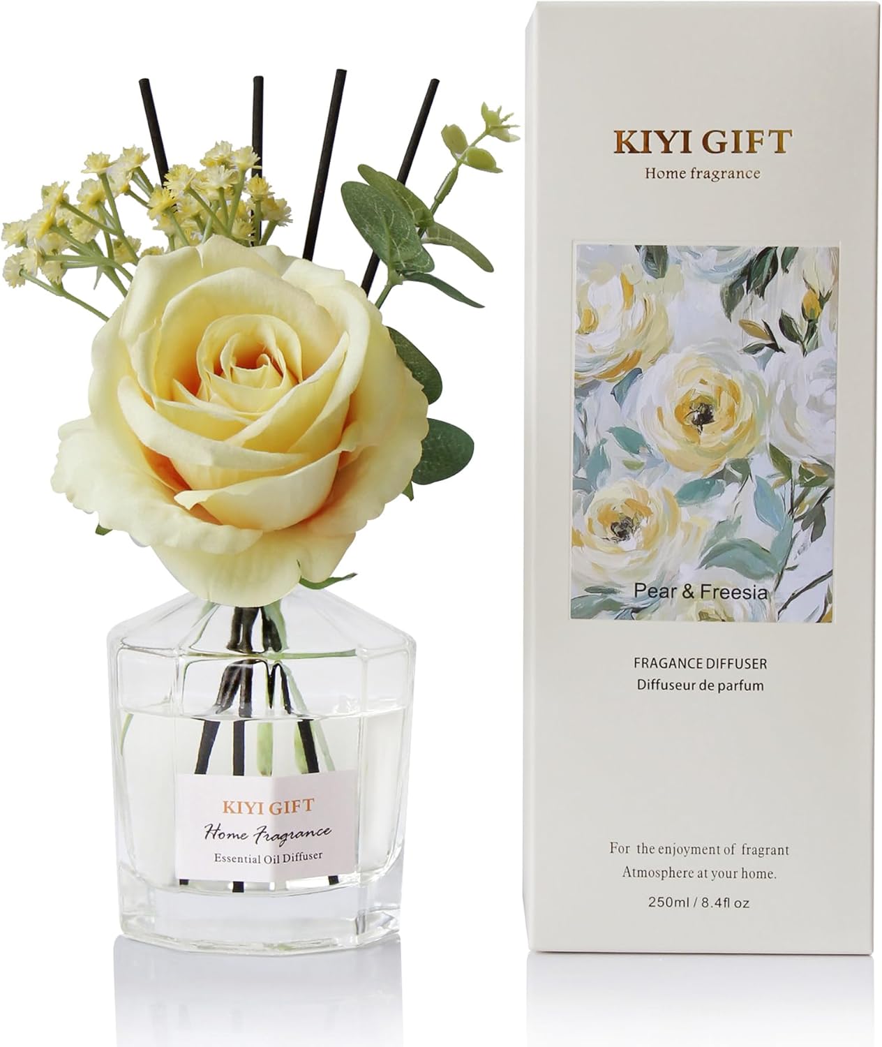 Reed Diffuser Set -8.4 fl oz Scent Diffuser with 6 Reed Sticks, Home Fragrance,Reed Diffuser for Bathroom Shelf Decor (Pear Freesia)