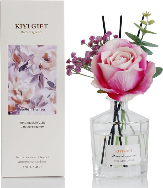 Reed Diffuser Set -8.4 fl oz Scent Diffuser with 6 Reed Sticks, Home Fragrance,Reed Diffuser for Bathroom Shelf Decor (Gardenia White Tea)