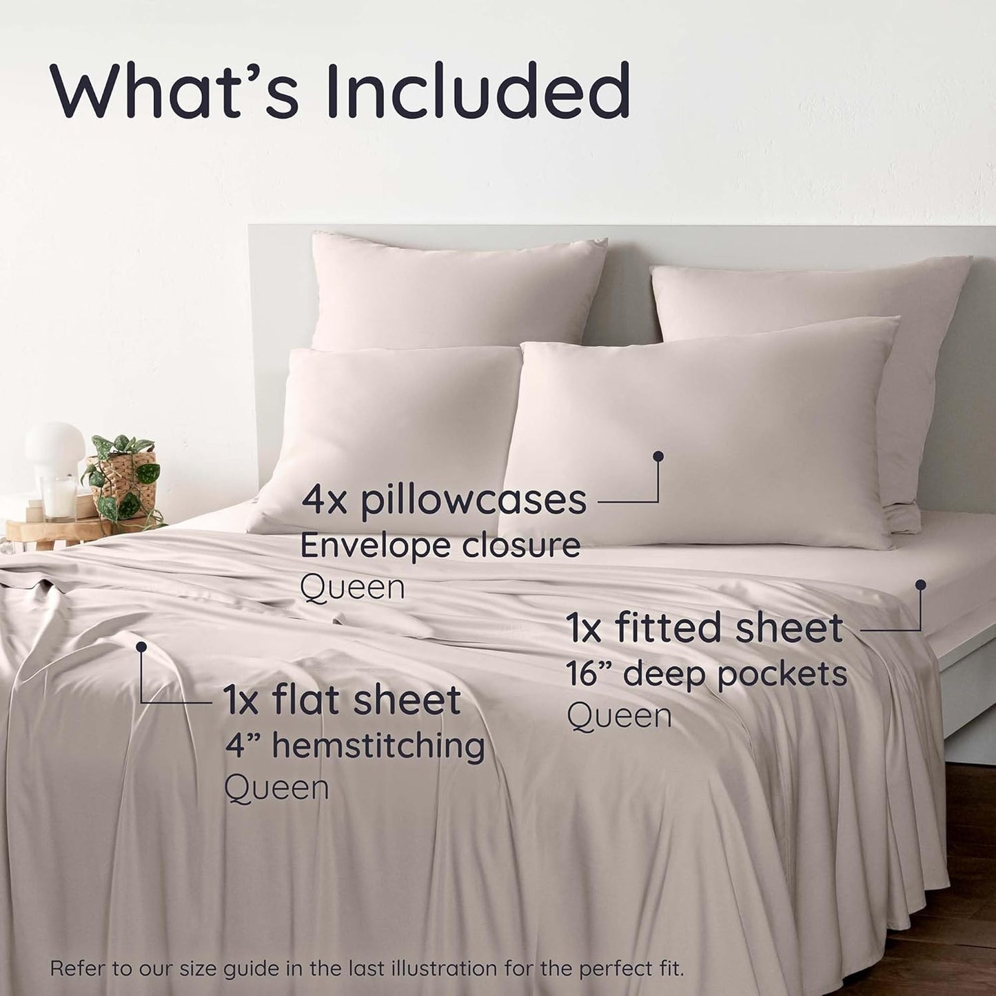 Bambaw 100% Viscose Derived from Bamboo Sheets Queen Size Set – 6pcs Cooling Queen Sheet Set, Deep Pocket Fits Up to 16'' with Elastic Corner Straps, Soft Sheets (Sand)