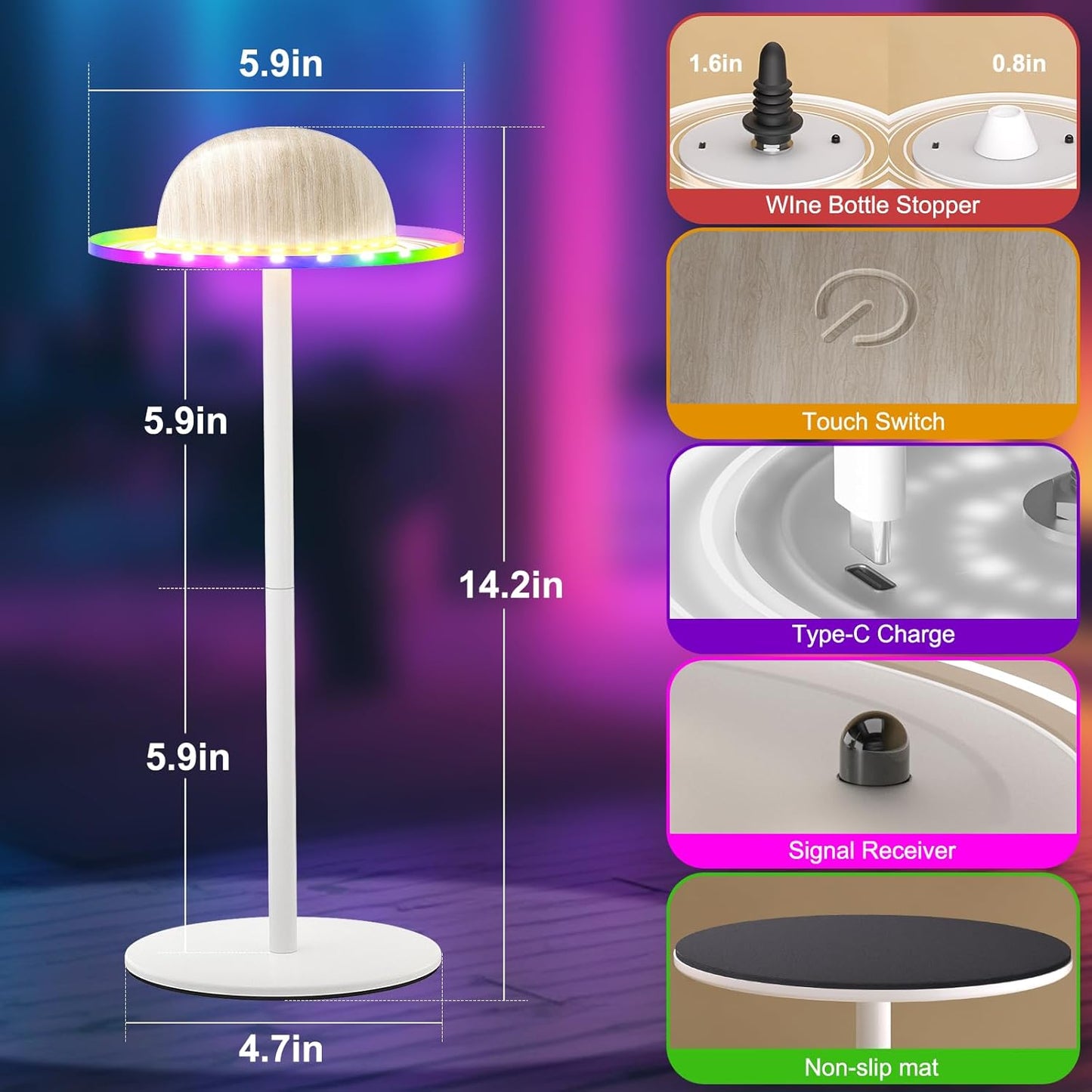 Nreonrick RGB Table Lamp,Wireless Bottle Lamp, Dimmable Color Changing Desk Lamp, Music Sync Bedside Lamp with Remote and Touch Control for Bedroom,Bar,Halloween Decor (2 Pack)