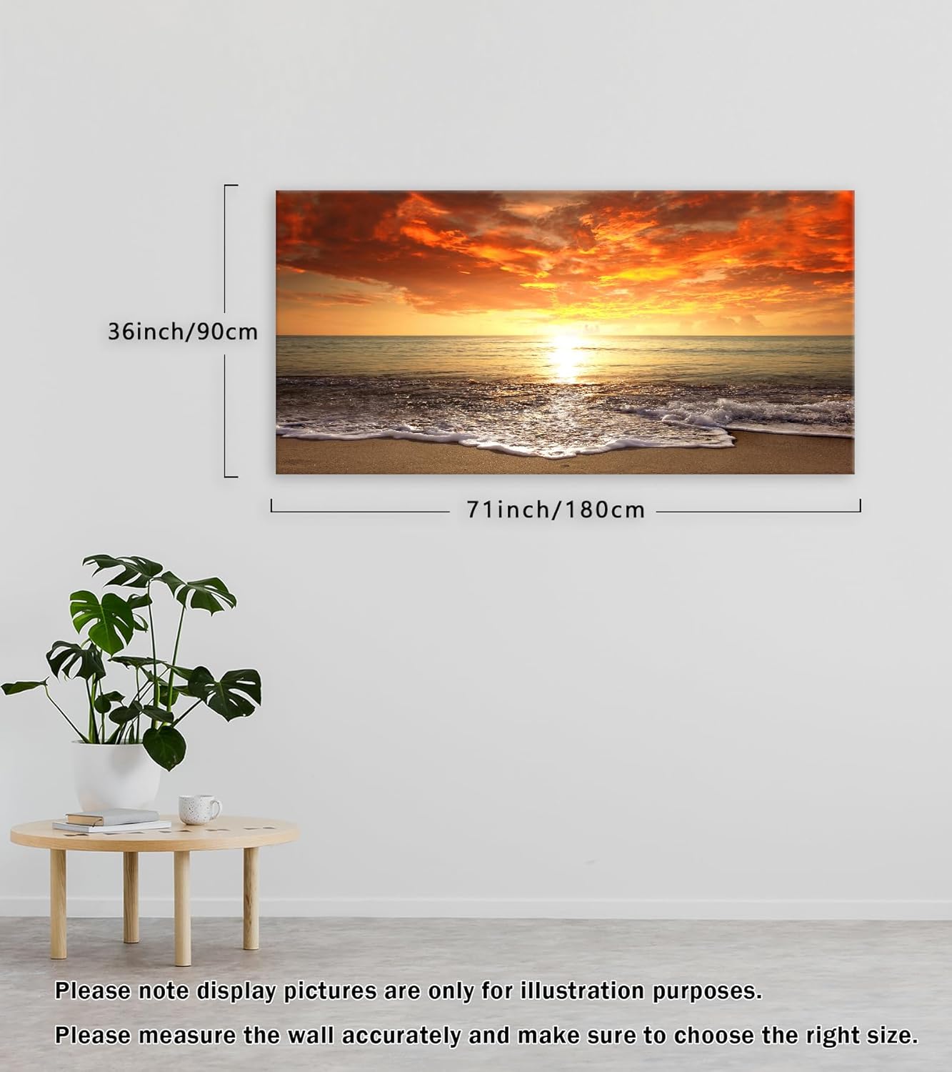 Baisuart-S0198 Canvas Prints Wall Art Sunset Ocean Beach Pictures Photo Paintings for Living Room Bedroom Home Decorations Modern Stretched and Framed Seascape Waves Landscape Giclee Artwork