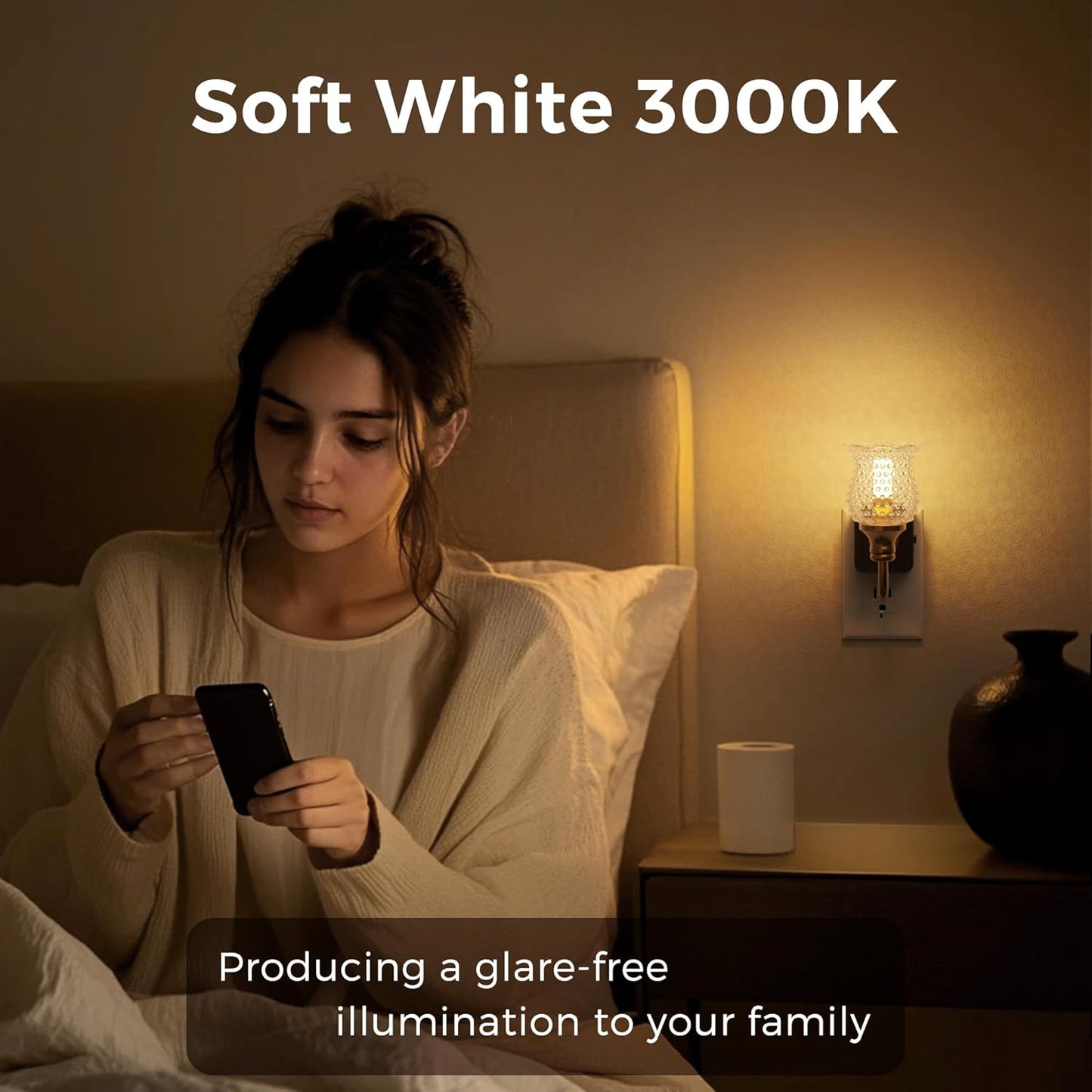 L LOHAS LED Night Lights Plug into Wall, 3000K Soft White LED Floral Night Lights with Auto Sensor, 0-100lm Adjustable Brightness, for Hallway Bedroom Stairway