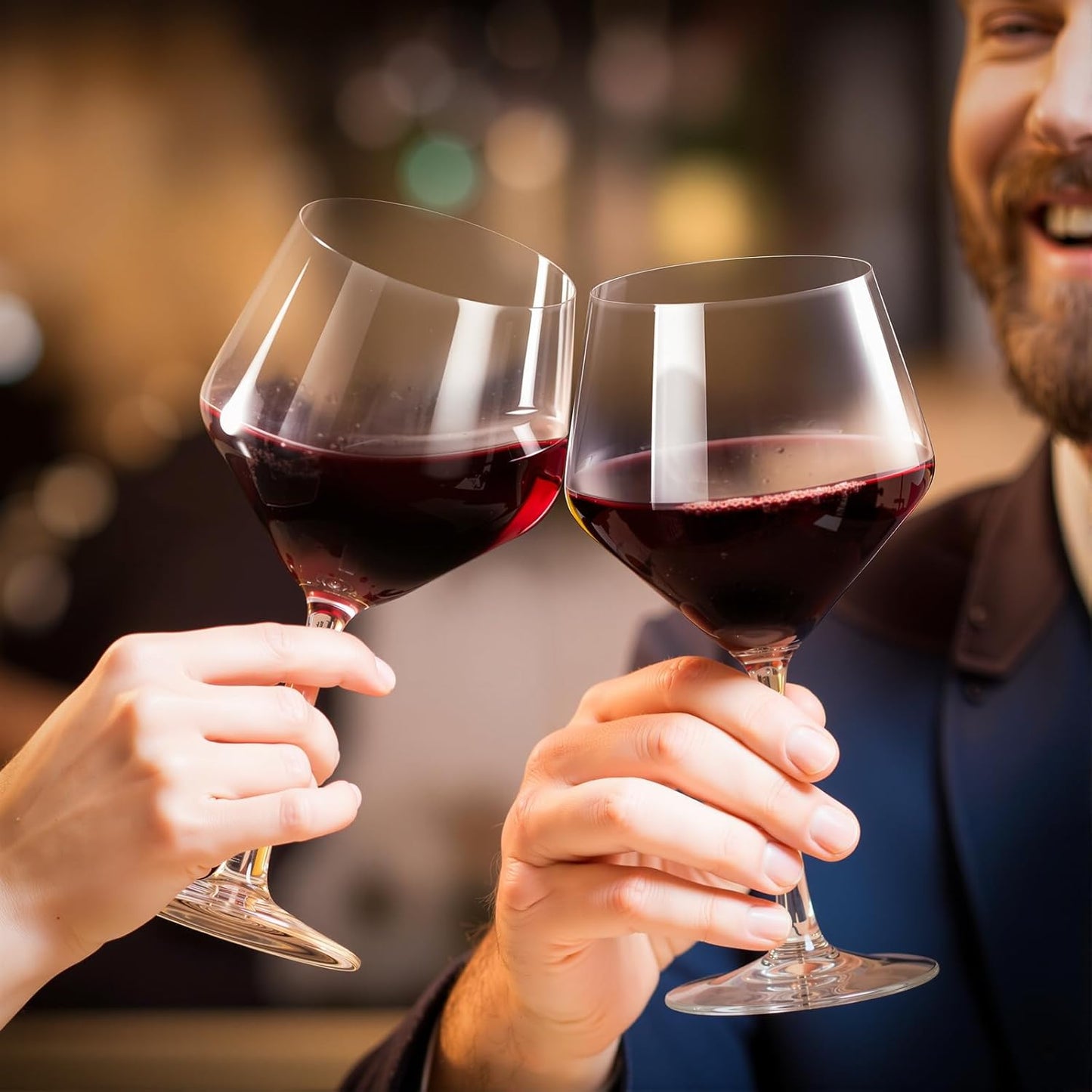 KAMMAK Wine Glasses Set of 2, 20 oz Hand Blown Crystal Bordeaux Wine Glasses, Thin Rim & Long Stem, Perfect for Red & White, Daily Use, Wedding Anniversary or Birthday Gift with Gift Box, Jenny