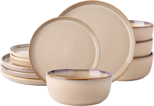 AmorArc Stoneware Dinnerware Sets,Round Reactive Ceramic Plates and Bowls Set,Highly Scratch Resistant | Dishwasher & Microwave Safe Dishes,Service for 4 (12pc)