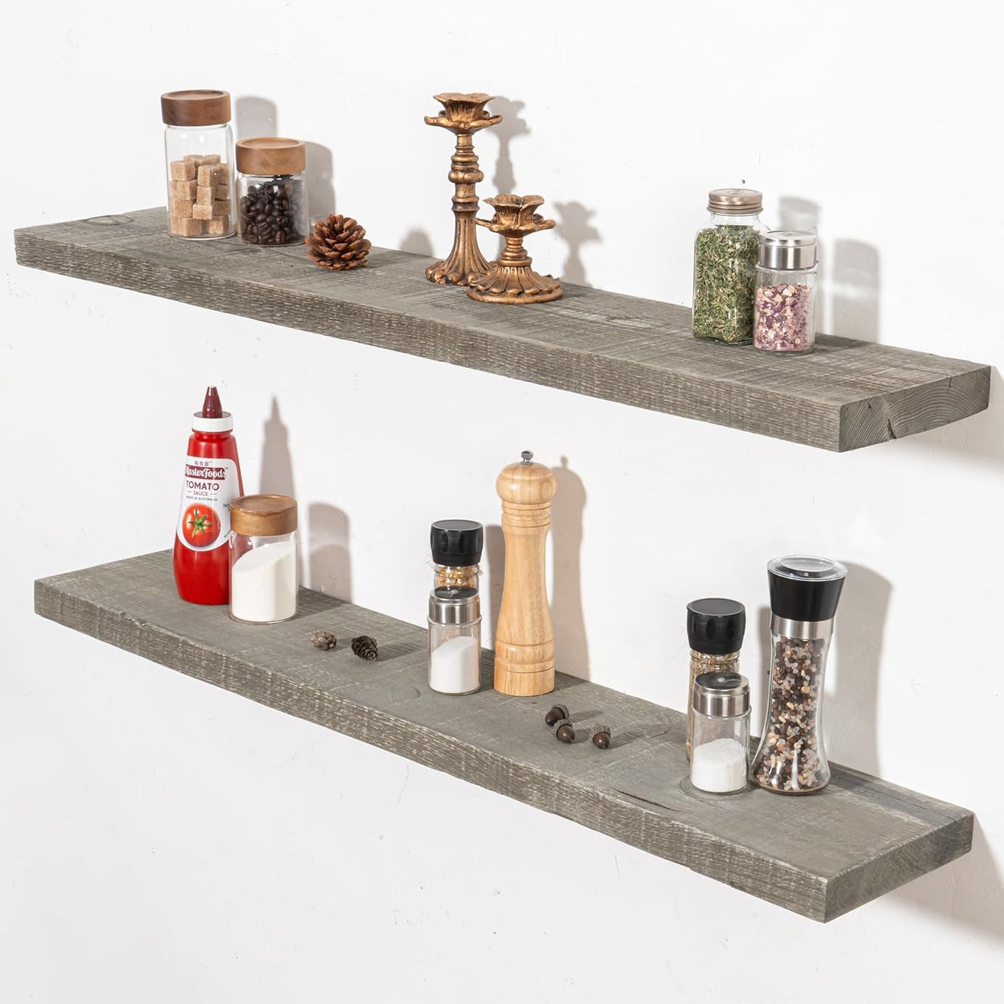 Fun Memories Floating Shelves for Wall Decor, 40"x8" Rustic Reclaimed Wood Shelves, Heavy-Duty Wall Mounted Shelves with Invisible Brackets, Set of 2for Living Room, Bedroom, Kitchen, Grey Finish