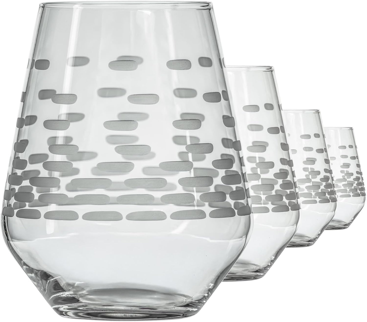 Rolf Glass Strata Stemless Wine Tumbler | Made in America | 18oz Stemless Wine Glass | Diamond Engraved Crystal Glass | Geometric Brick Design | Set of 4