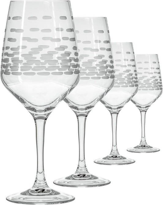 Rolf Glass Strata All Purpose Wine Glass | Made in America | Large 19.5oz Wine Glass | Diamond Engraved Crystal Glass | Modern Geometric Brick Design | Red or White Wine | Set of 4