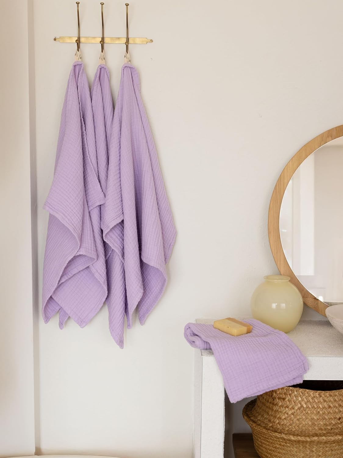 Muslin Bath Towels Pack of 2-32"x67" Inch Large Size, 100% Turkish Cotton, Thin, Soft, Quick-Dry, Lint-Free, Muslin Bathroom Towels (Lilac, Pack of 2 Bath Towels)