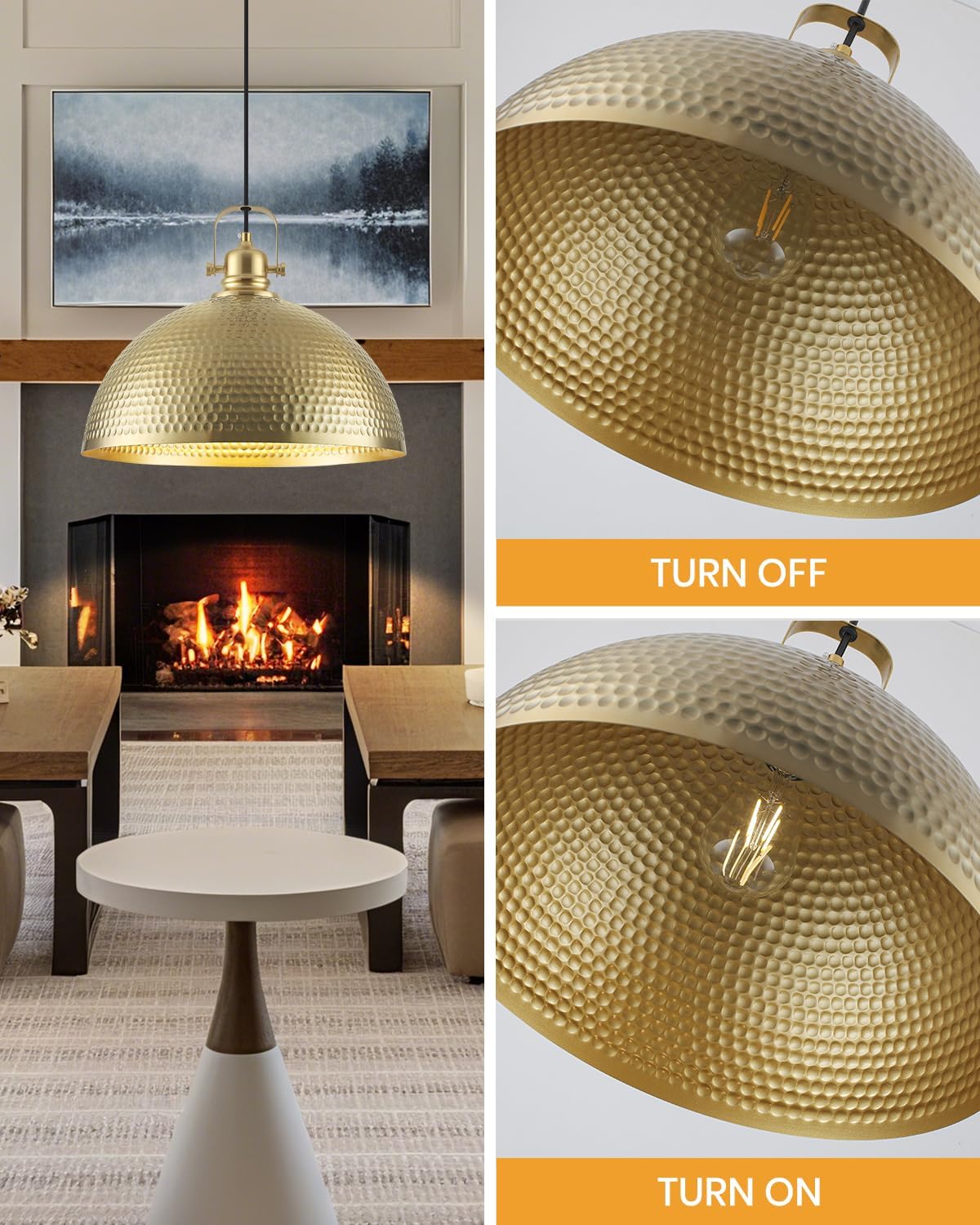 1 Pack Gold Pendant Light 16 inch, Hammered Large Dome Pendant Light, Industrial Farmhouse Pendant Lights Kitchen Island, Gold Island Pendant Lights for Kitchen, Dining Room Living Room