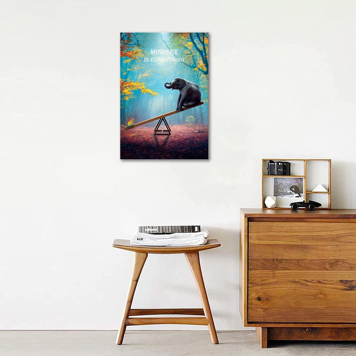 Elephant Wall Art Motivation Animals Poster Mindset Black and White Framed Canvas Artwork for Wall Decoration (28x44 inch)