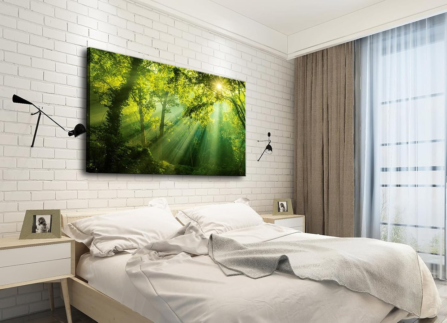 Green Forest Canvas Wall Art Dense Trees in the Sunshine Picture Print Landscape Painting Spring Nature Artwork Decor for Living Room Bedroom Office Decoration - - 24”x36”