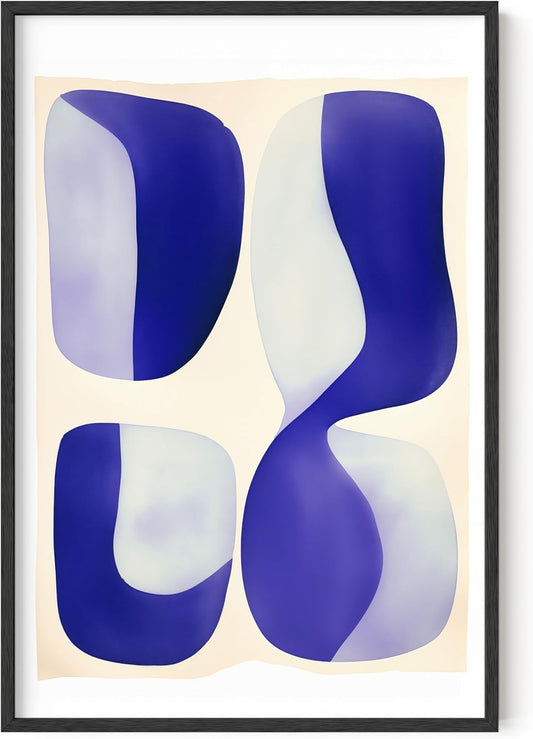 HAUS AND HUES Modern Abstract Wall Art - Blue and Green Living Room Art, Modern Artwork for Walls, Minimalist Picture for Living Room(Blue Tribal Shapes 2, Black Frame, 24x36)