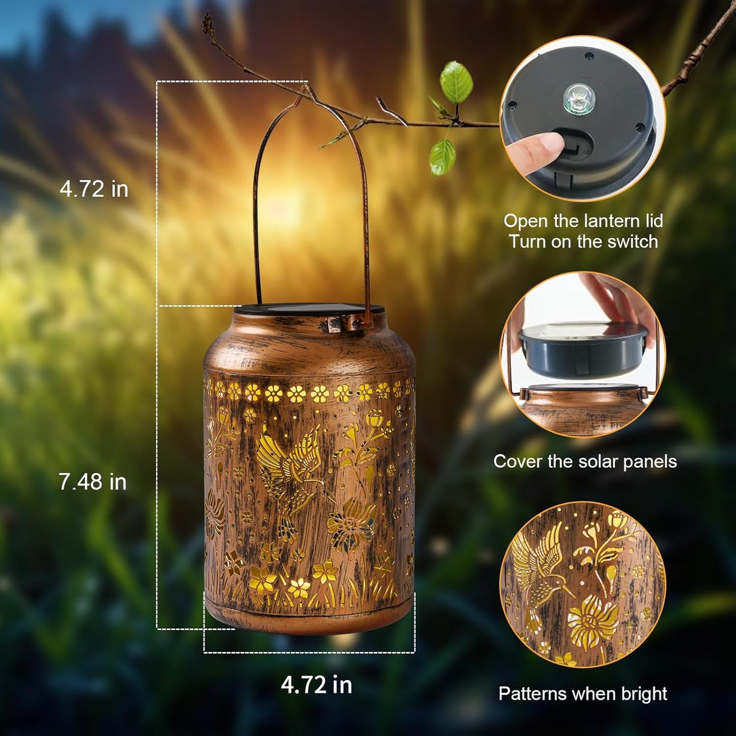 Hummingbird Lantern Solar Outdoor, Birthday Gifts for Women, Solar Light Outdoor Waterproof LED Decorative Garden for Lawn, Landscape, Patio, Porch Hanging Lantern for Ladies, Mom, Grandma
