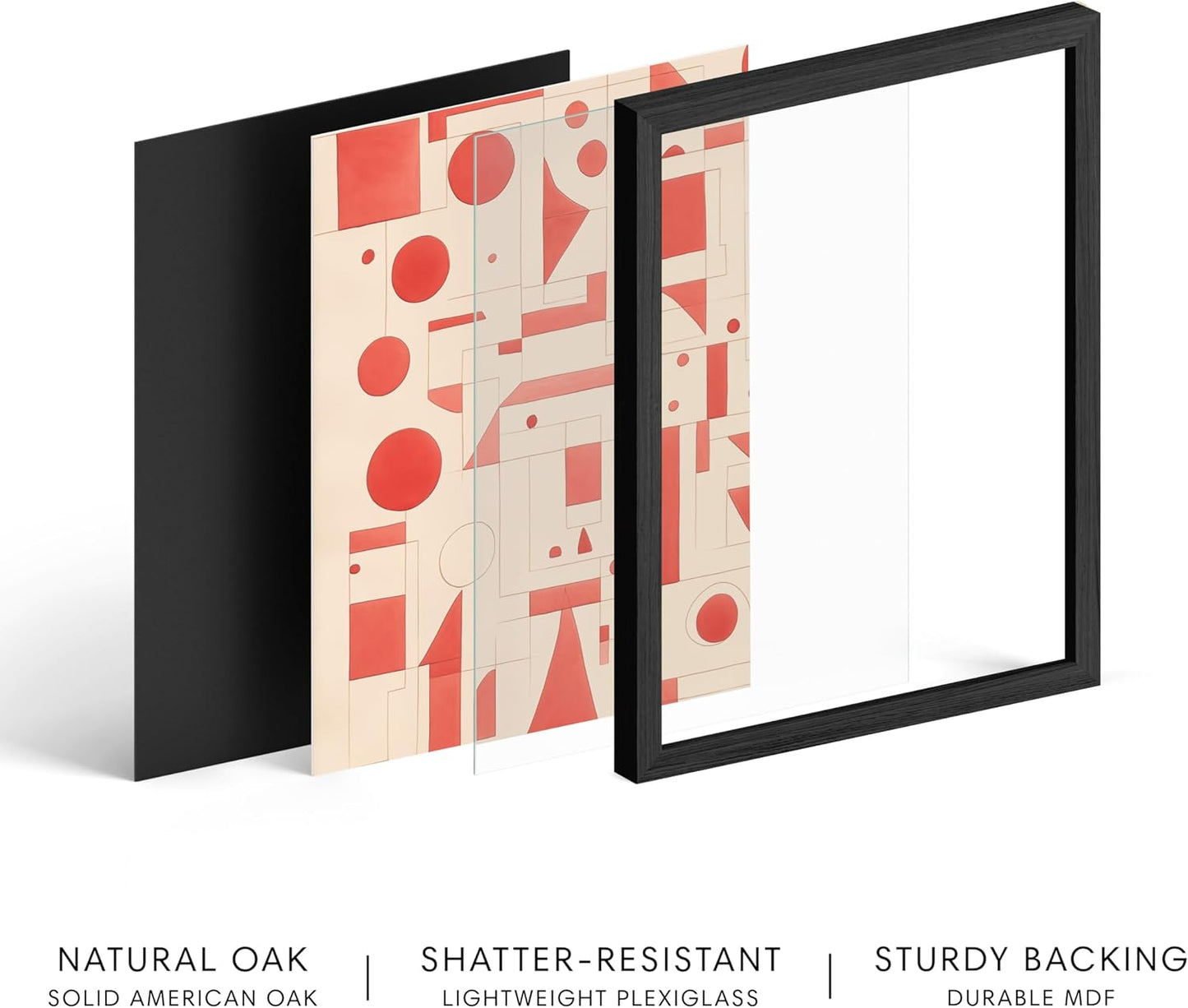 HAUS AND HUES Colorful Abstract Wall Art - Minimalist Retro Picture for Living Room Decor, Red and Pink Modern Wall Art Painting (Red Geometric, Black Frame, 8x10)