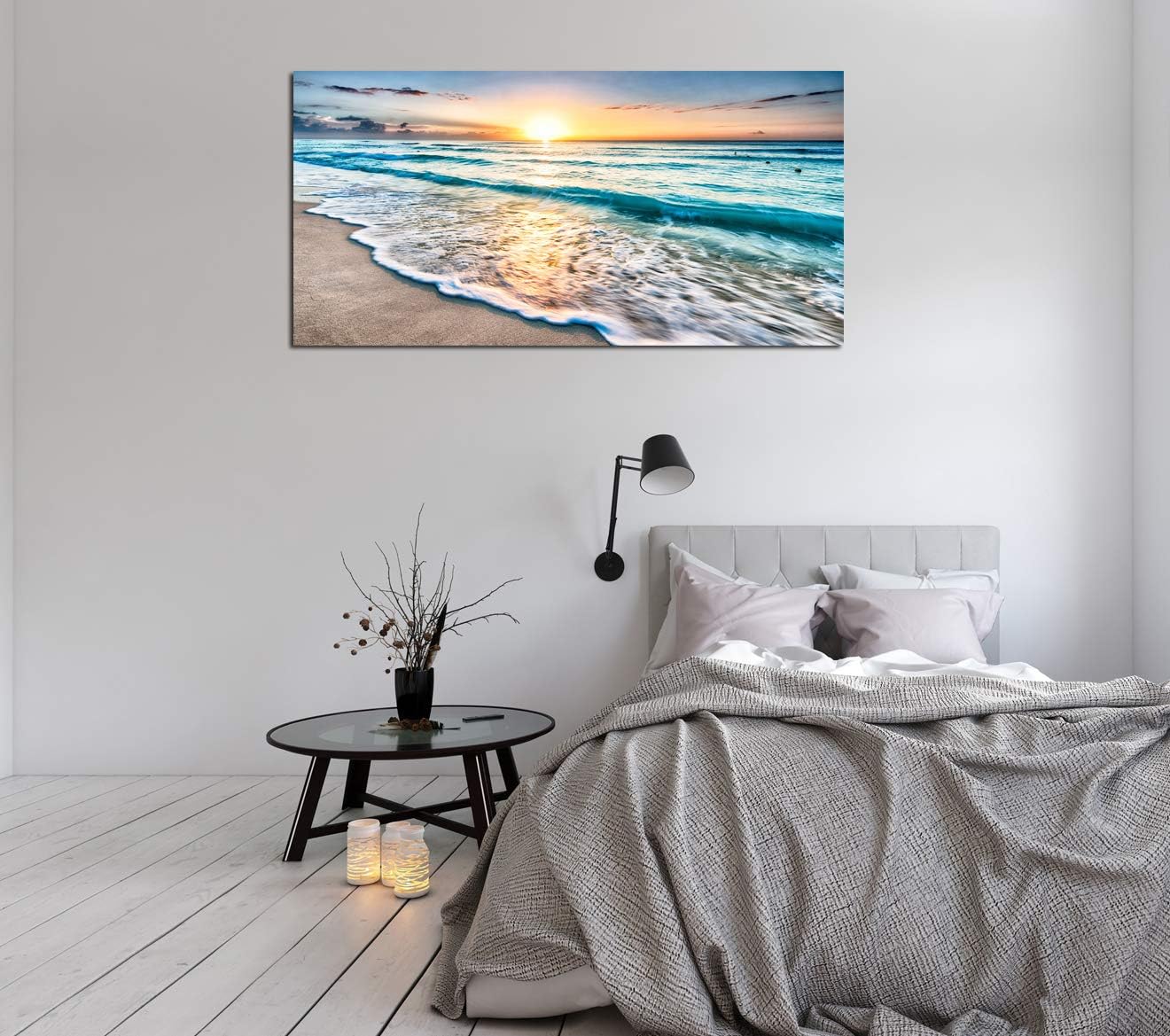 Baisuart S02262 Canvas Prints Wall Art Beach Sunset Ocean Waves Nature Pictures Stretched Canvas Wooden Framed for living Room Bedroom and Office
