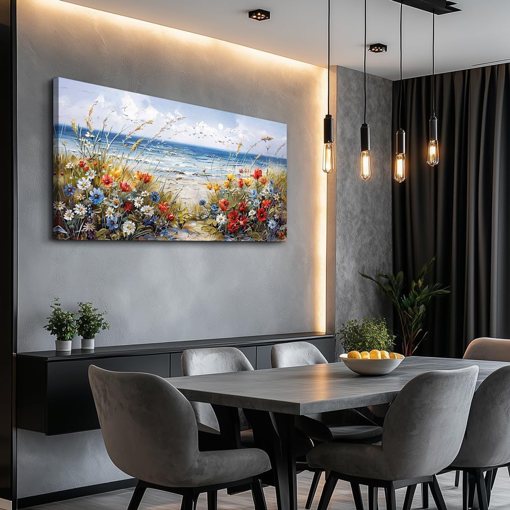 MHARTK66 Large Canvas Wall Art Flowers Farmhouse Bedroom Wall Painting Wall Decor For Living Room Office Blue Watercolor Print Nature Artwork For Walls Ocean Poster Modern Home Decorations 24x48